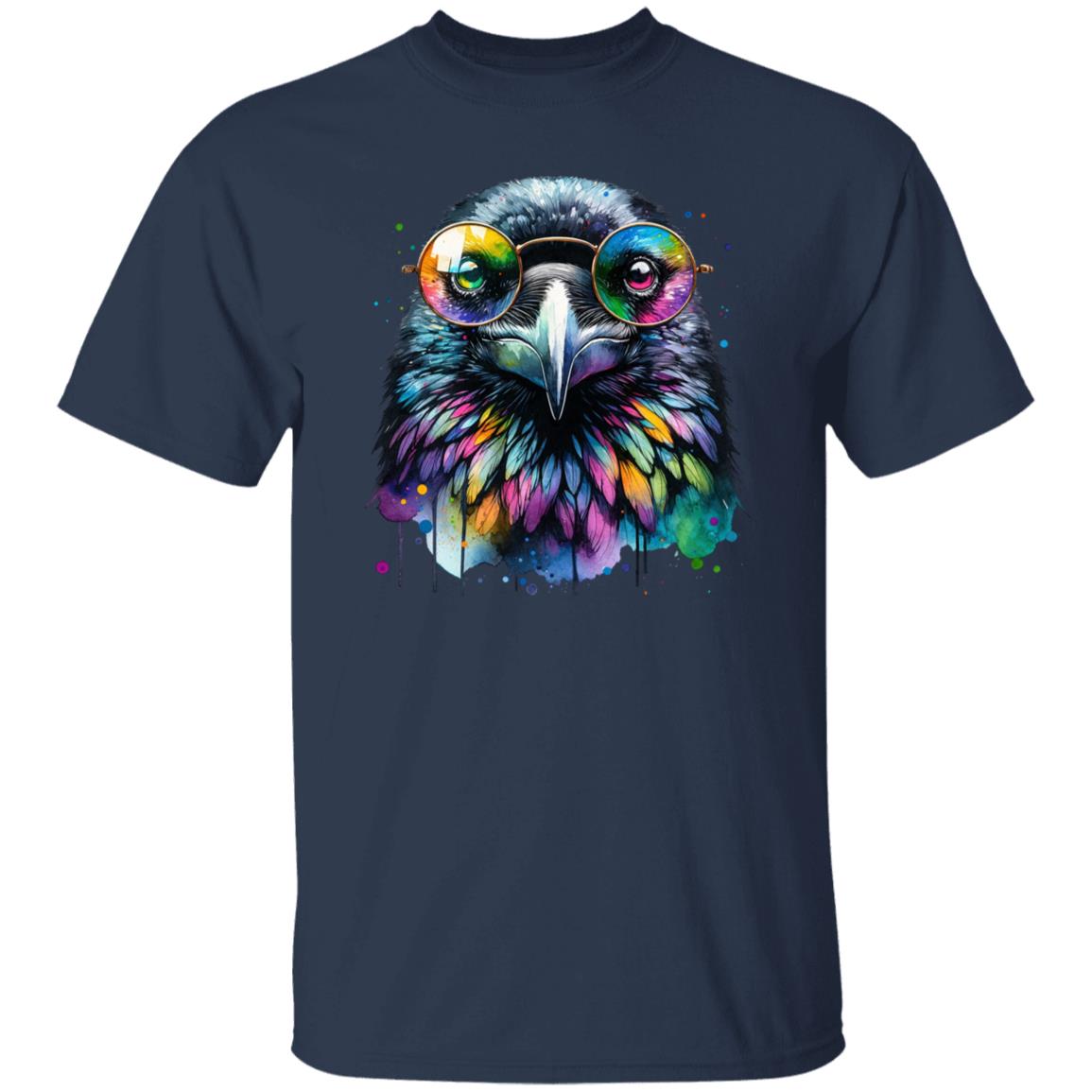 Raven with Glasses Color Splash Unisex T-shirt Black Navy Dark Heather-Family-Gift-Planet