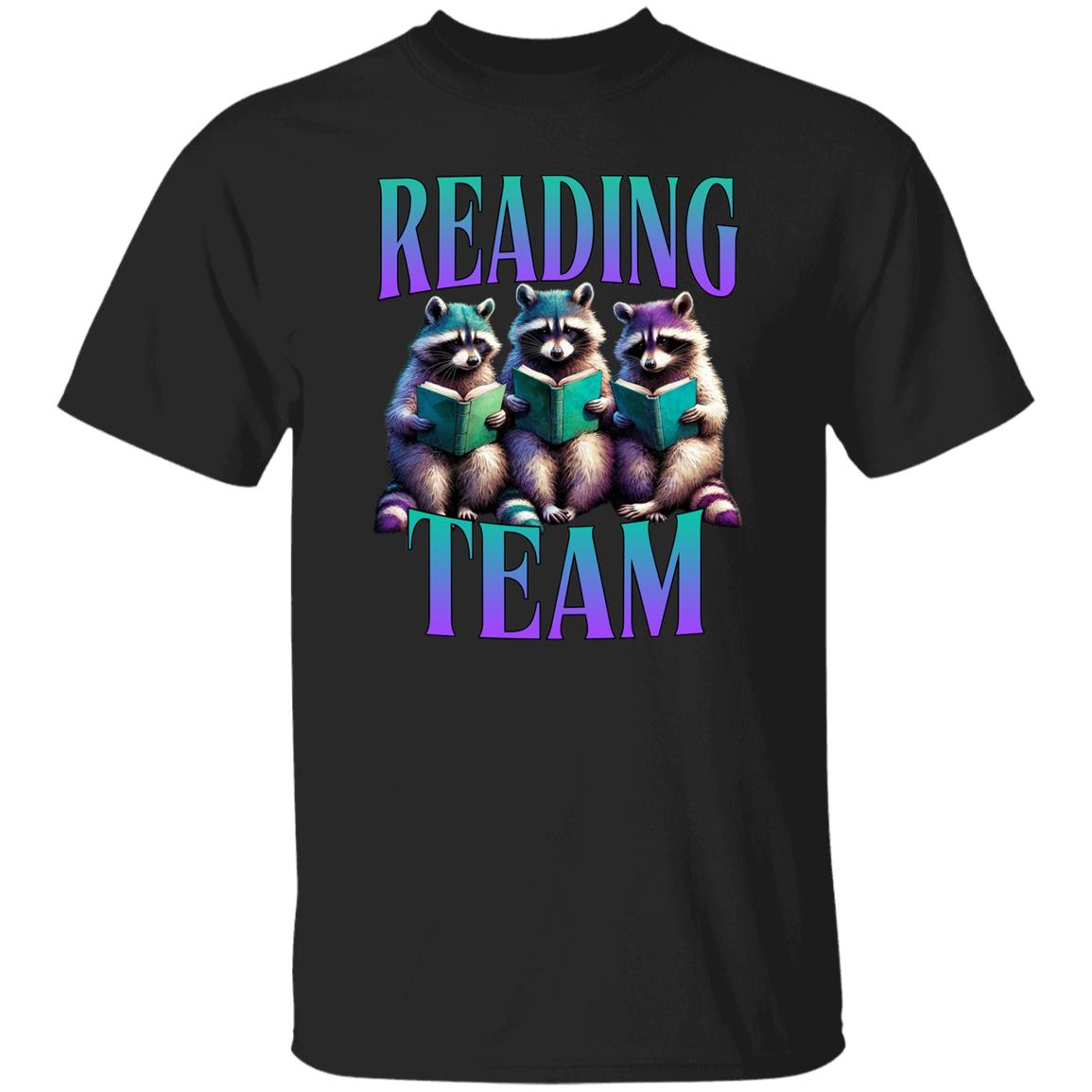 Reading team T-Shirt Reading teacher Racoon Book Librarian gift Unisex tee Black Navy Dark Heather-Family-Gift-Planet