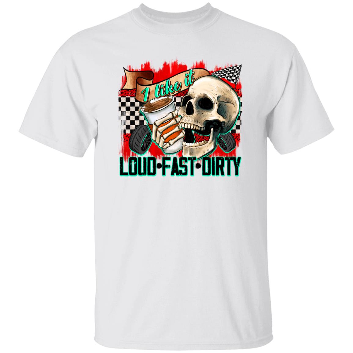 Funny Racer T-Shirt Race Skull I like it loud fast dirty Racing day Unisex Tee Sand White Sport Grey-Family-Gift-Planet