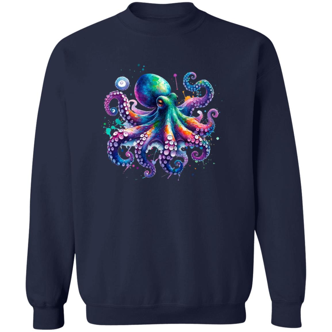 Octopus Color Splash Unisex Sweatshirt Black Navy Dark Heather-Family-Gift-Planet