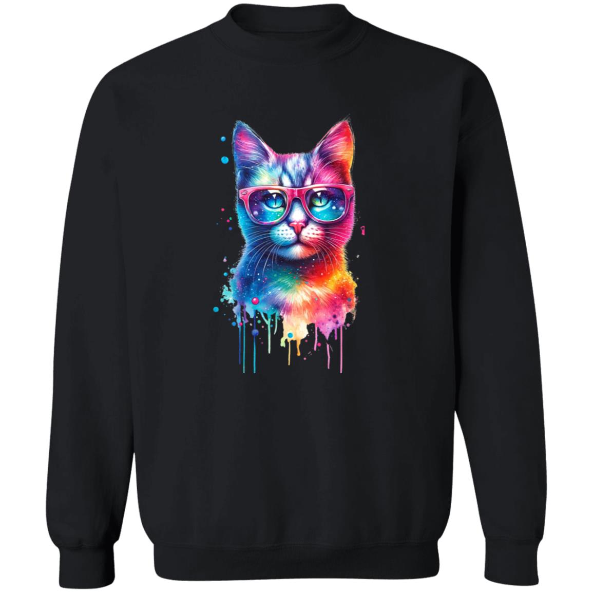 Neon cool cat Color Splash Unisex Sweatshirt Black Navy Dark Heather-Family-Gift-Planet