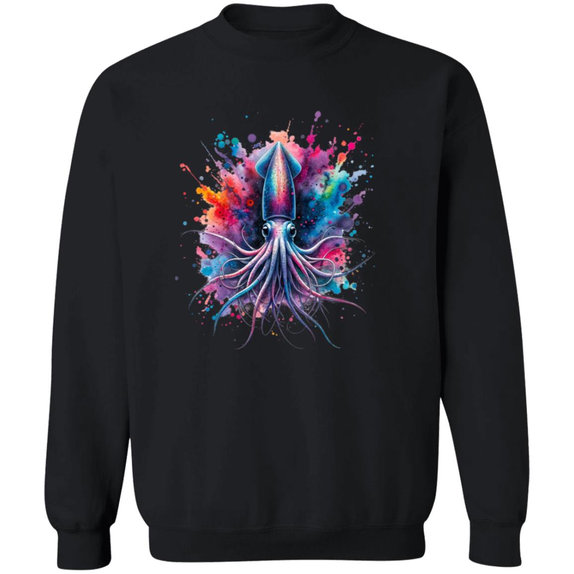 Artistic Deep sea squid Color Splash Unisex Sweatshirt Black Navy Dark Heather-Family-Gift-Planet