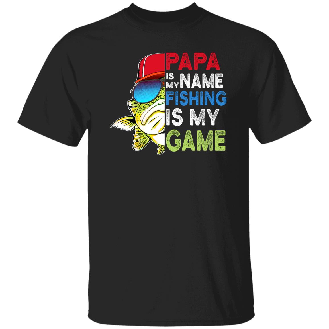 Papa is my name fishing is my game shirt gift for dad Black Navy Dark Heather-Family-Gift-Planet