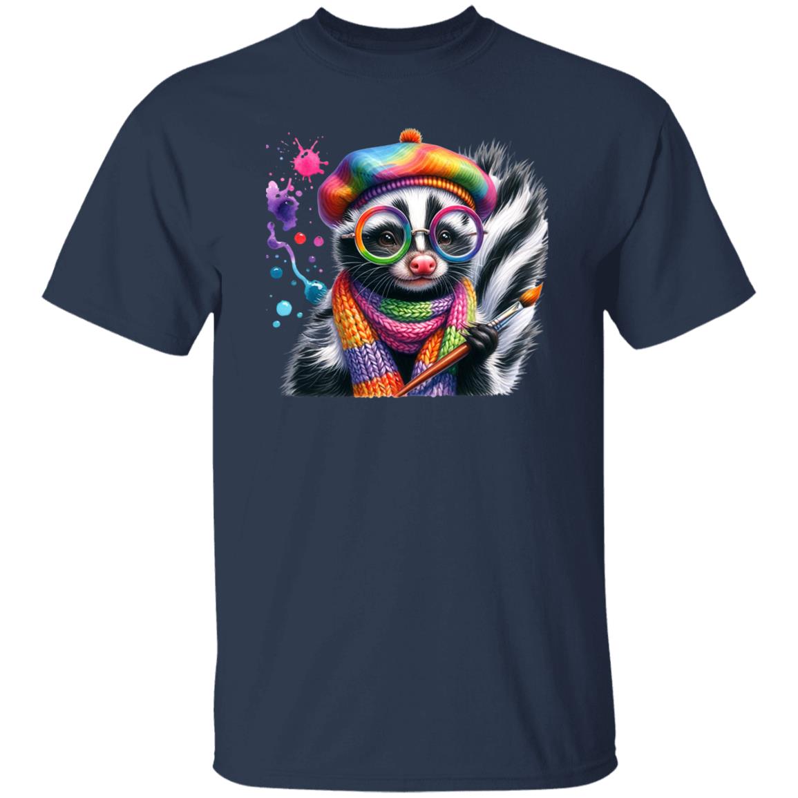 Skunk Artist Color Splash Unisex T-Shirt Art teacher tee Black Navy Dark Heather-Family-Gift-Planet