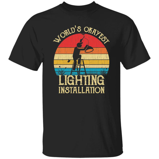 Lighting installation Unisex Shirt World's Okayest Electrician retro tee Black Dark Heather-Black-Family-Gift-Planet