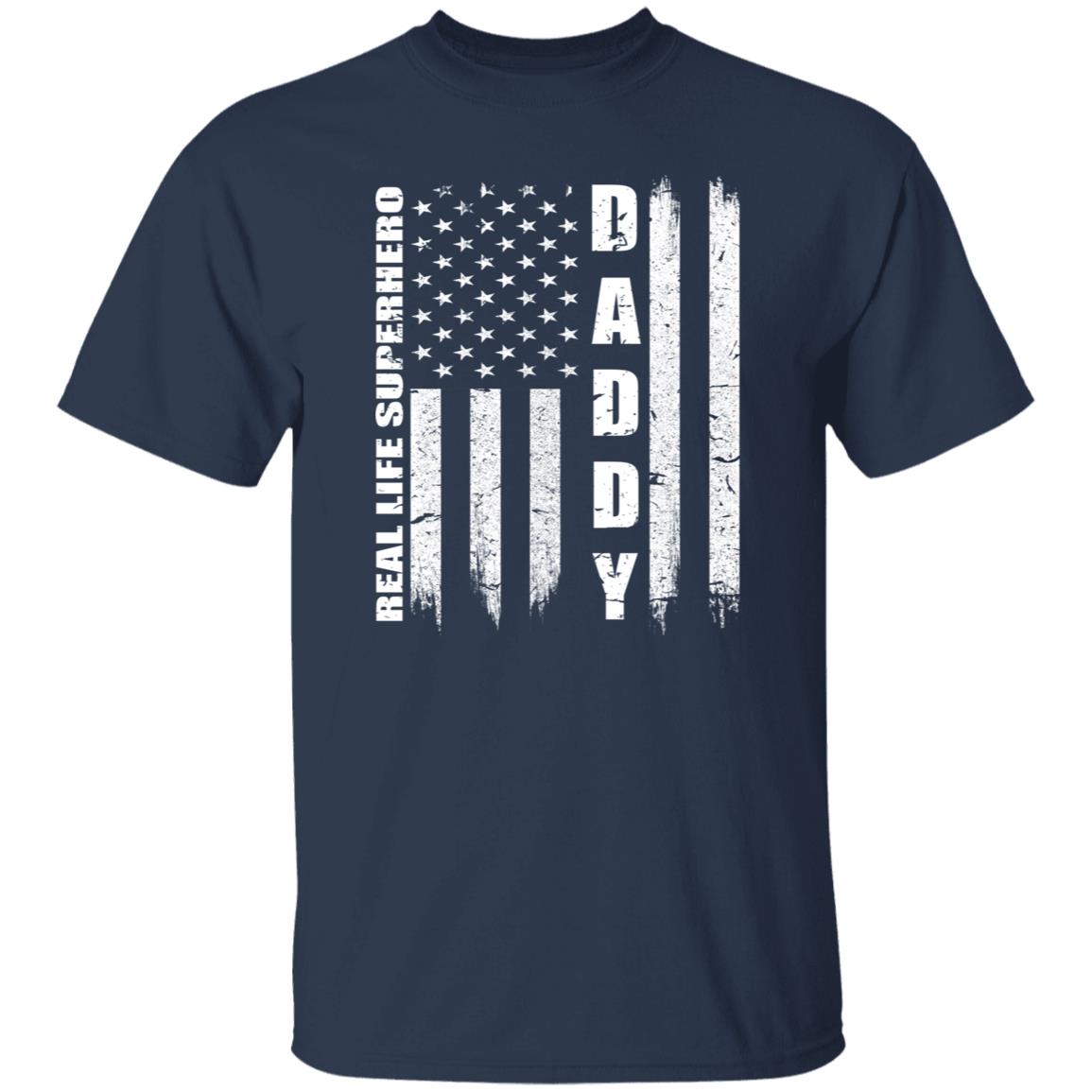 Daddy real life super hero US flag shirt Black Navy Dark Heather-Navy-Family-Gift-Planet