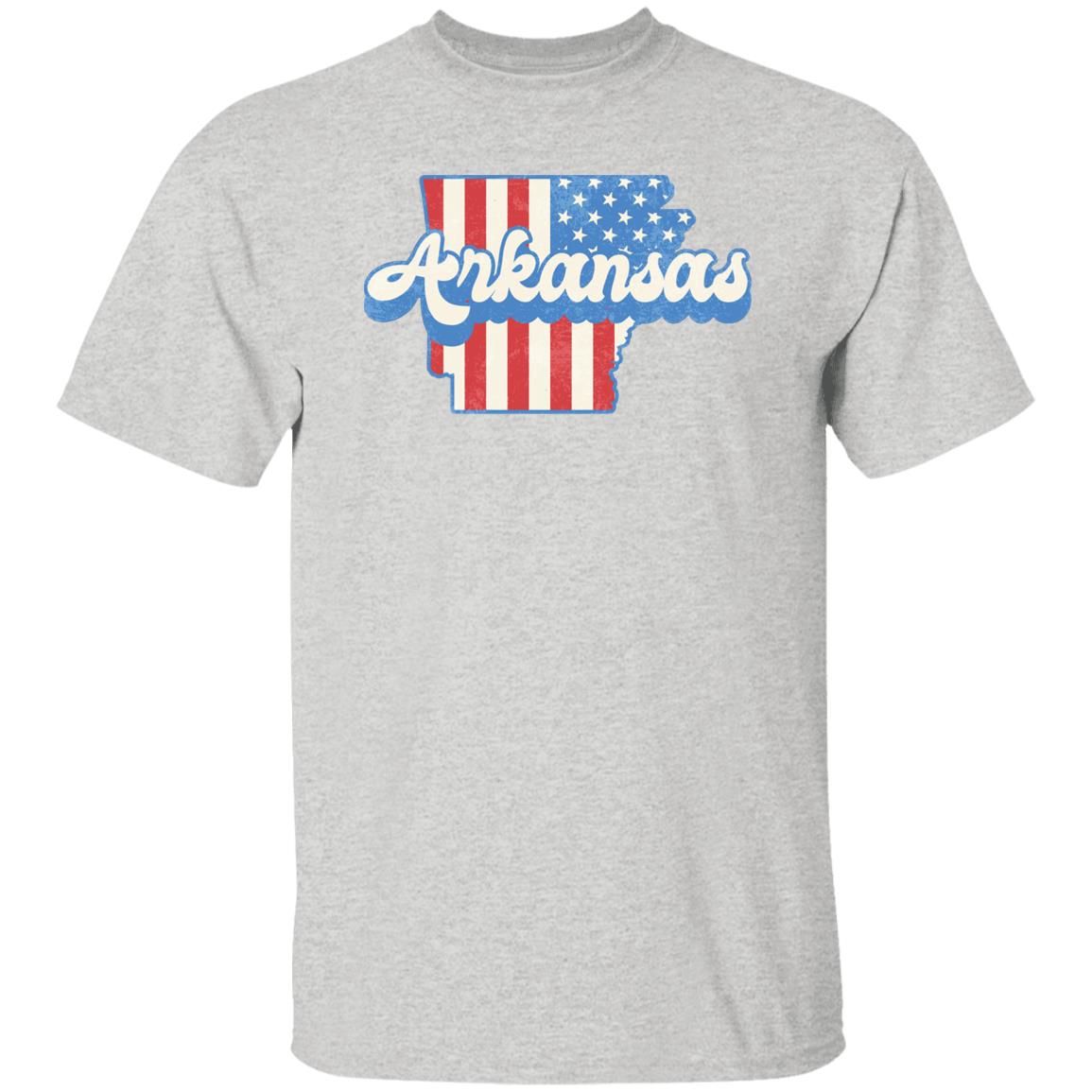 Arkansas US flag Unisex T-Shirt American patriotic AR state tee White Ash Blue-Ash-Family-Gift-Planet