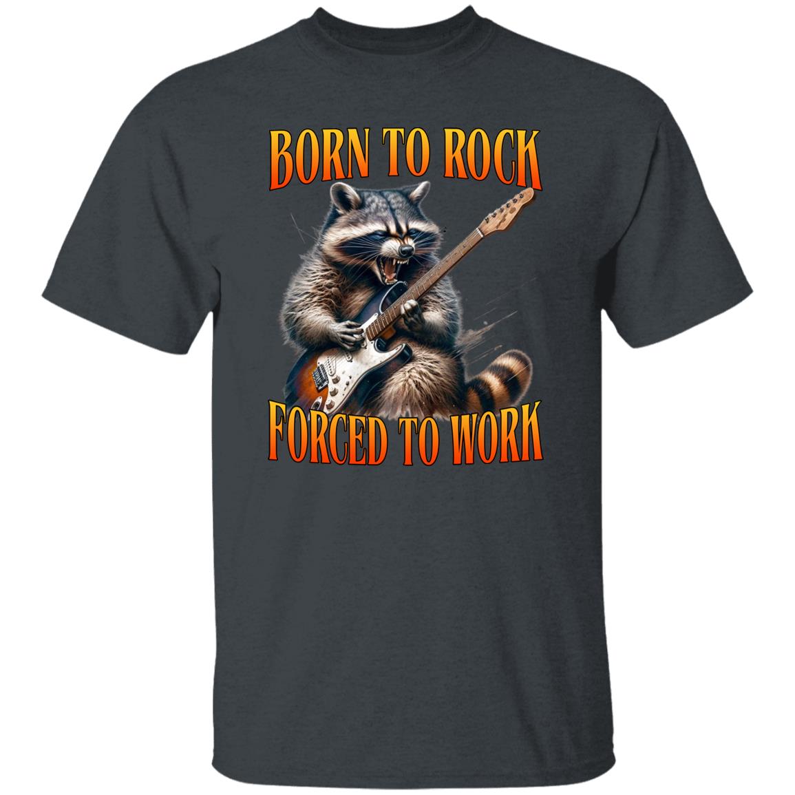 Born to rock forced to work T-Shirt Guitar player funny racoon musician gift Unisex tee Black Navy Dark Heather-Family-Gift-Planet