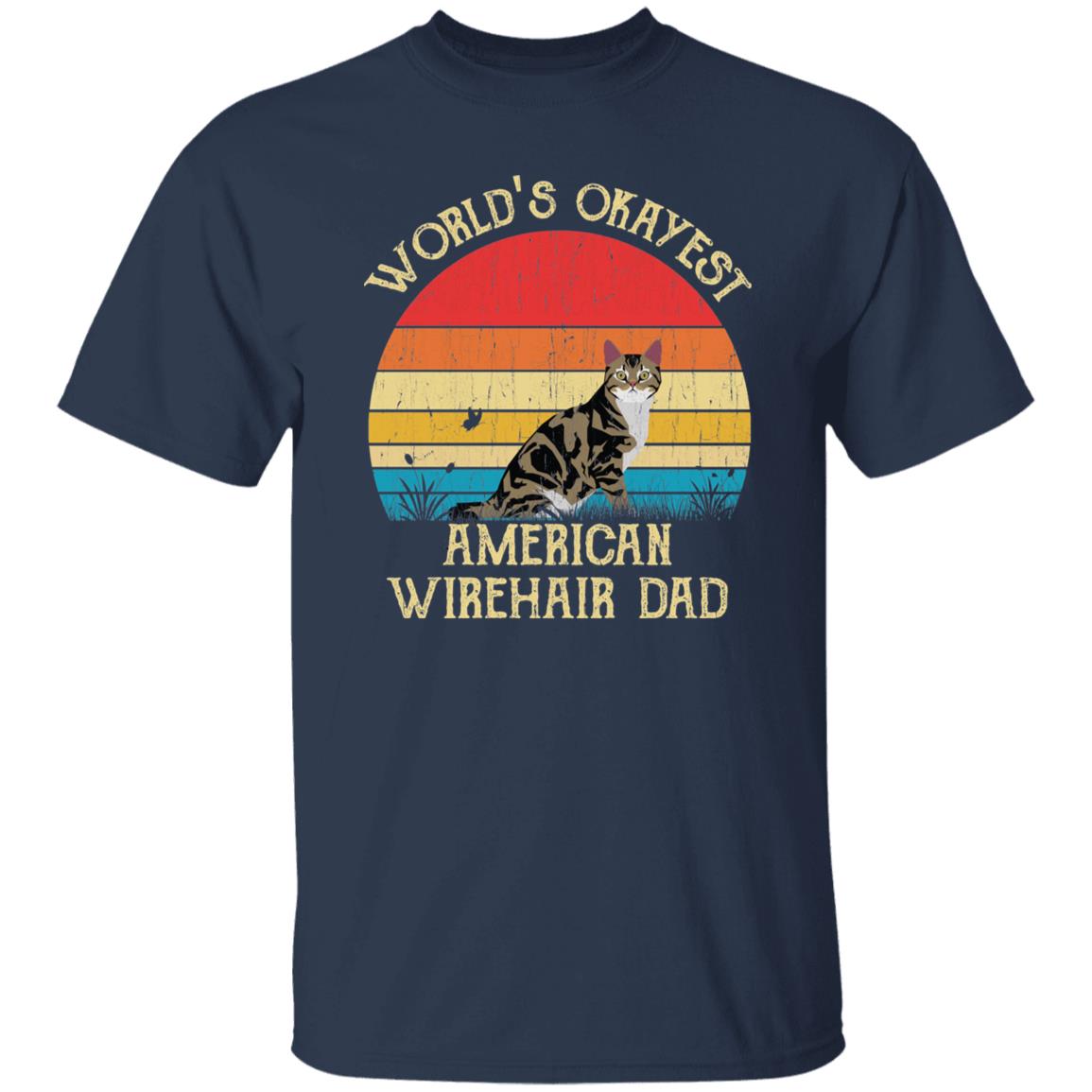 World's Okayest American wirehair dad Retro Style Unisex T-shirt Black Navy Dark Heather-Navy-Family-Gift-Planet