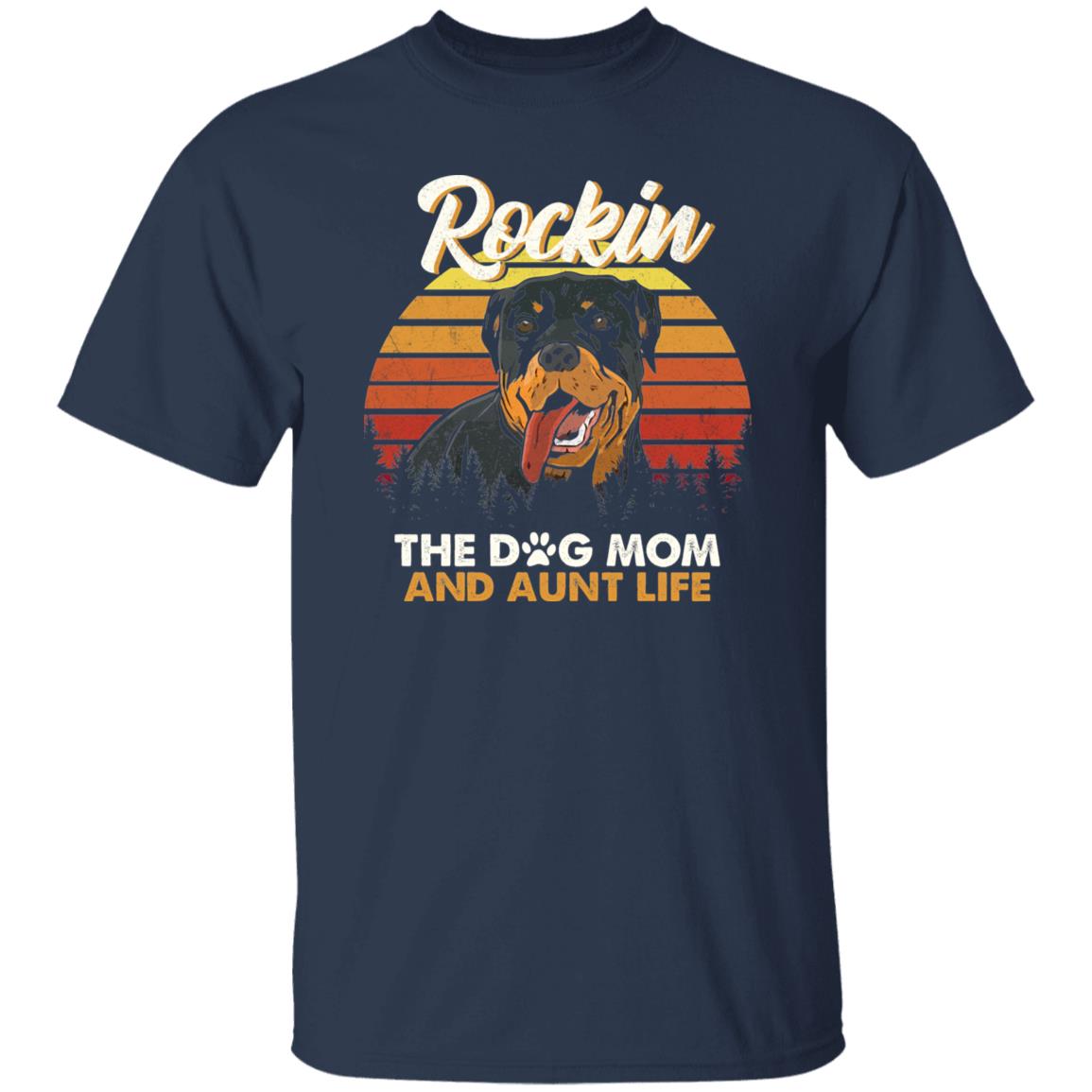 Rockin The Dog Mom and aunt life T-Shirt gift retro Auntie Dog mama Unisex tee Black Navy Dark Heather-Family-Gift-Planet