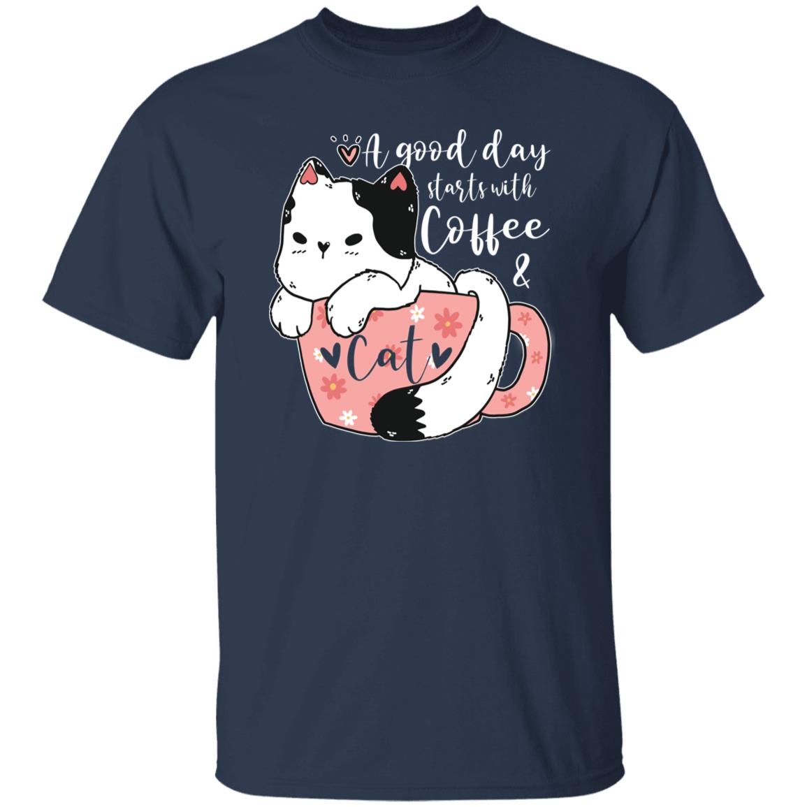 A good day starts with coffee and cat Unisex shirt gift coffee lover tee-Navy-Family-Gift-Planet