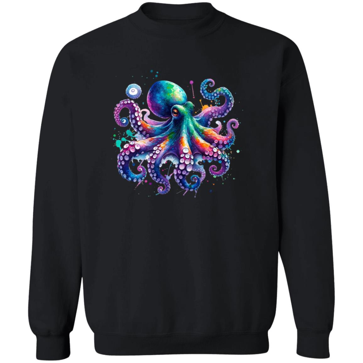 Octopus Color Splash Unisex Sweatshirt Black Navy Dark Heather-Family-Gift-Planet