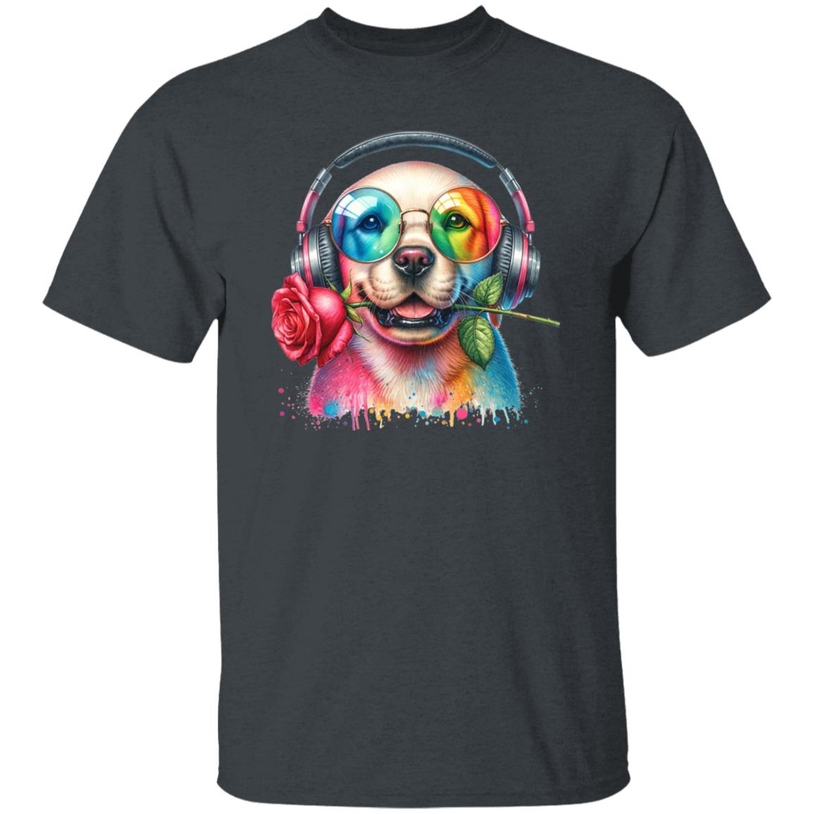 Labrador with Rose Colorful Unisex T-Shirt Cool romantic dog tee Black Navy Dark Heather-Family-Gift-Planet