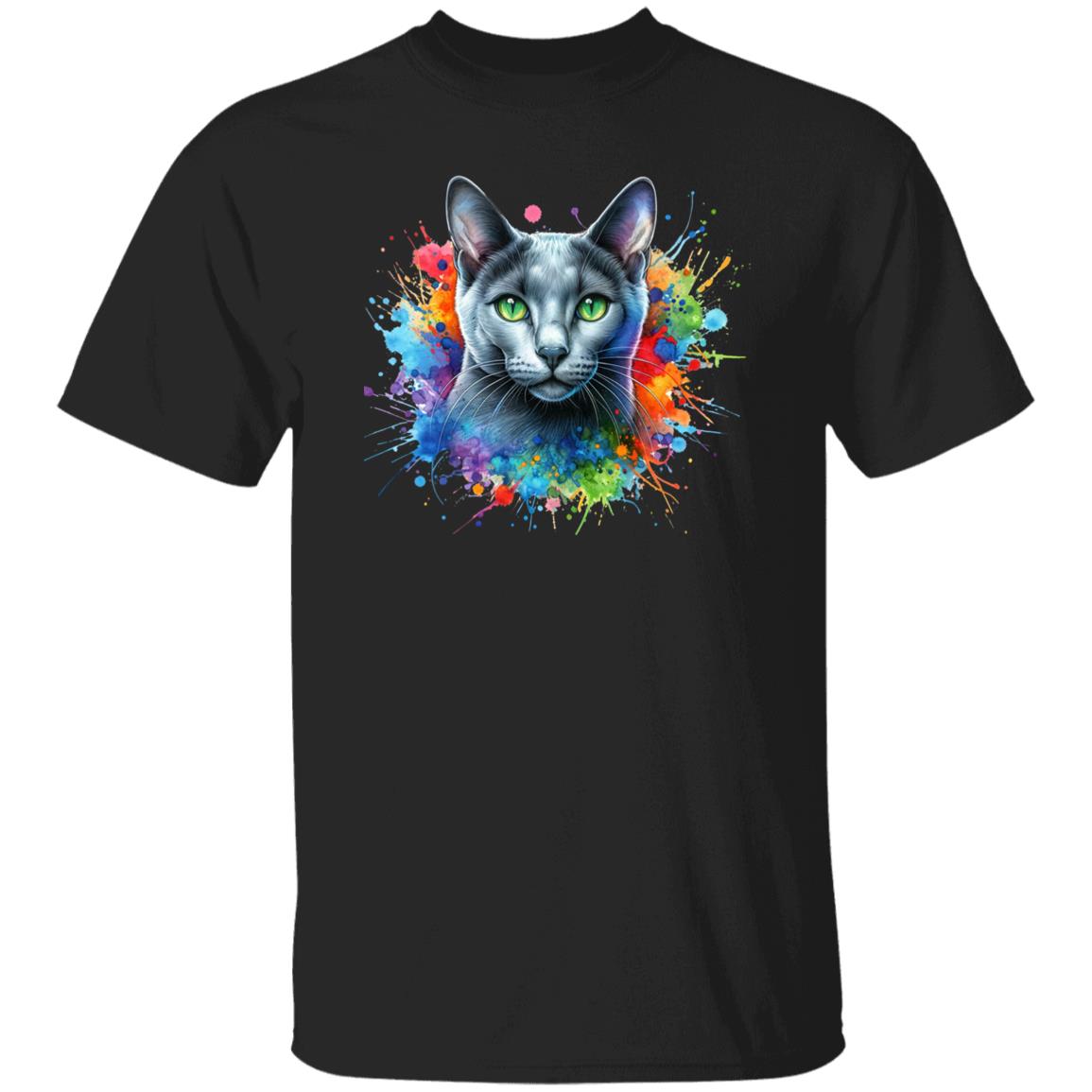 Russian Blue Cat Color Splash Unisex T-Shirt Black Navy Dark Heather-Family-Gift-Planet