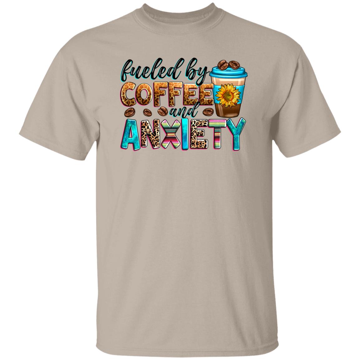 Fueled by coffee and anxiety T-Shirt gift Sunflower coffee lover Unisex tee Sand White Sport Grey-Family-Gift-Planet