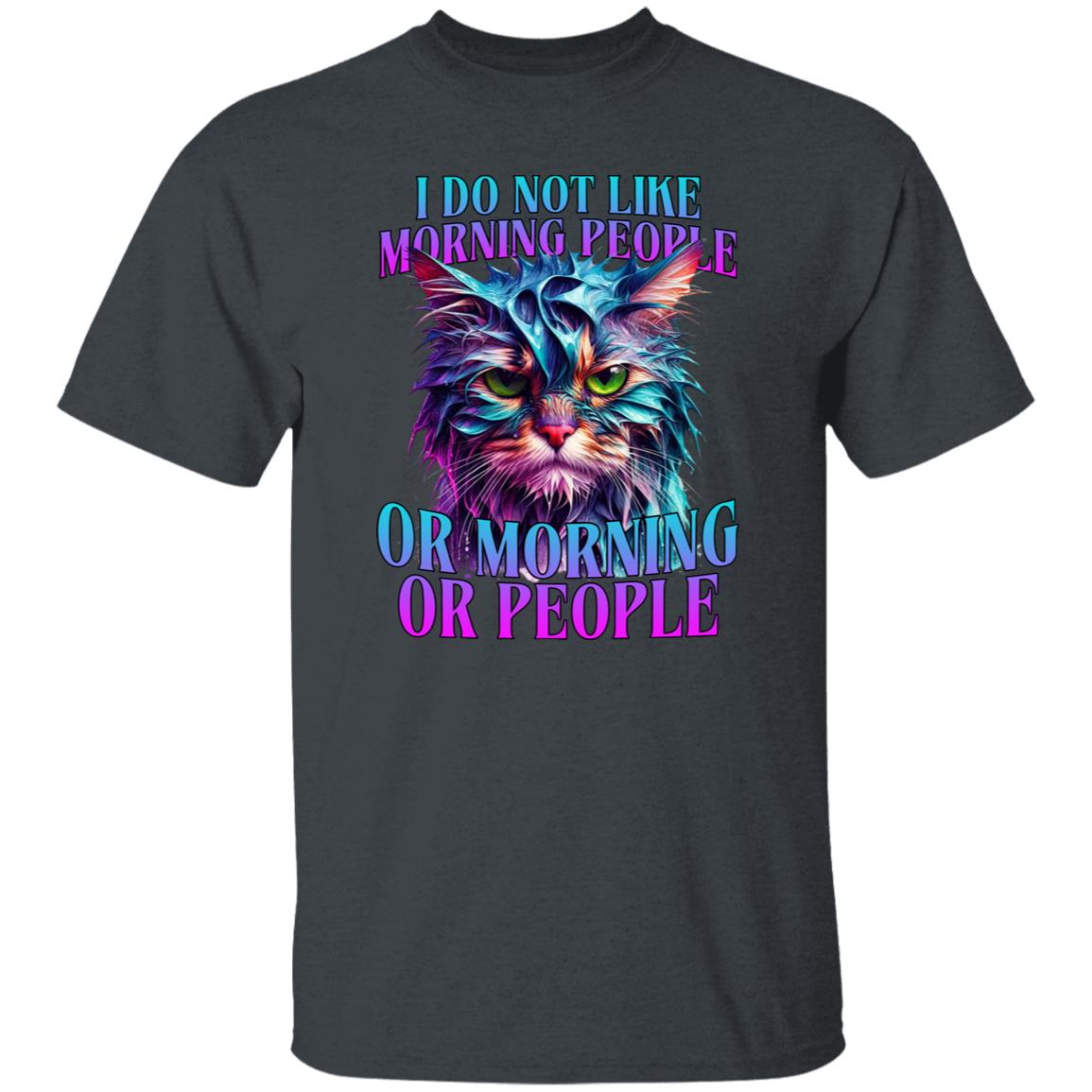 I do not like morning people T-Shirt Socially awkward Cat introvert Unisex tee Black Navy Dark Heather-Family-Gift-Planet