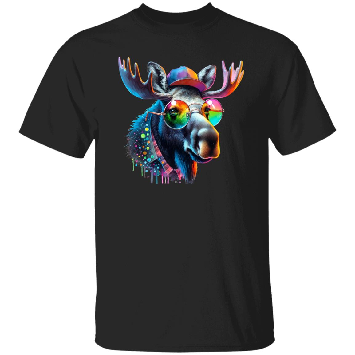 Moose Color Splash Unisex T-Shirt Cool Canadian moose Black Navy Dark Heather-Family-Gift-Planet