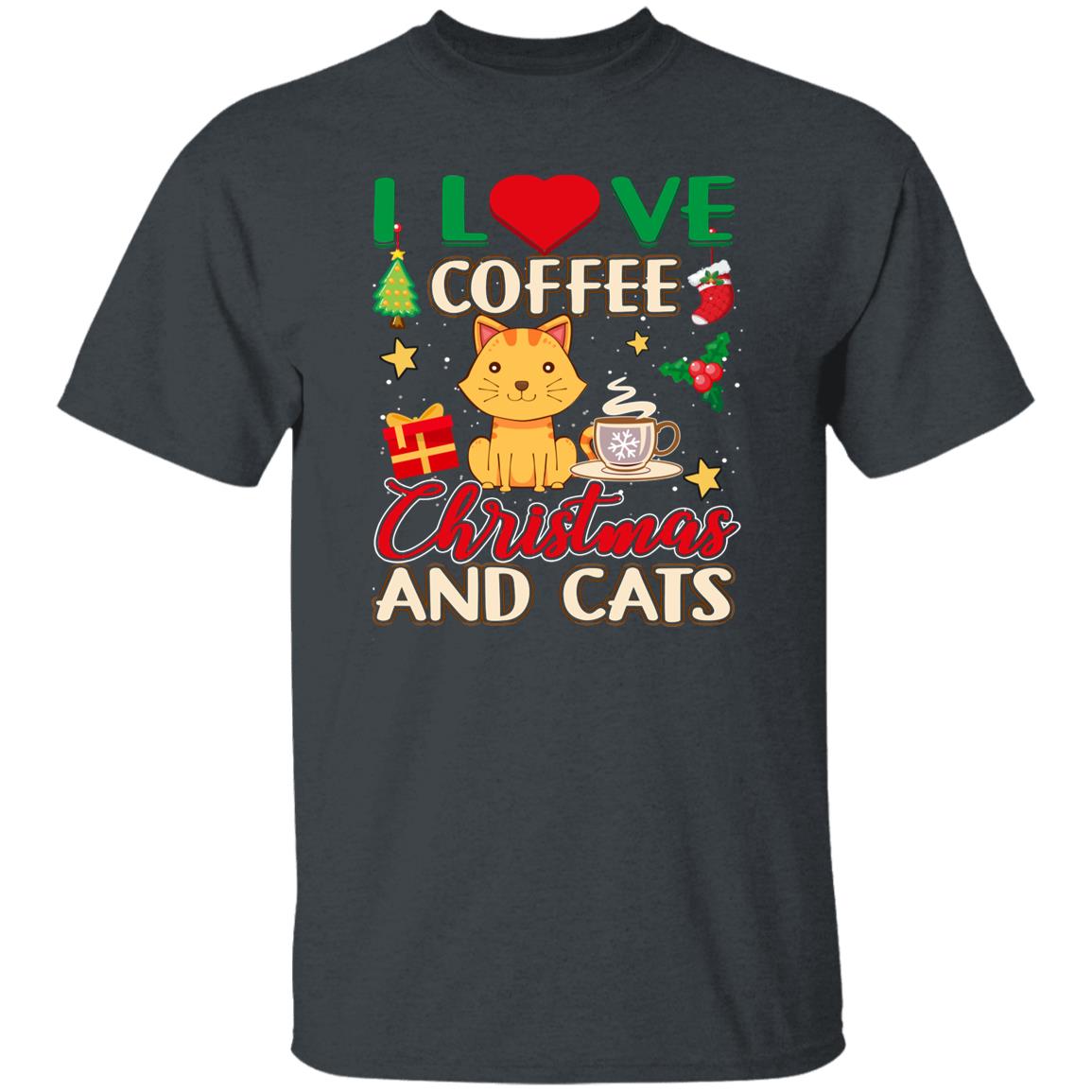 Coffee Christmas and Cats Unisex shirt cat Holiday tee Black Dark Heather-Family-Gift-Planet