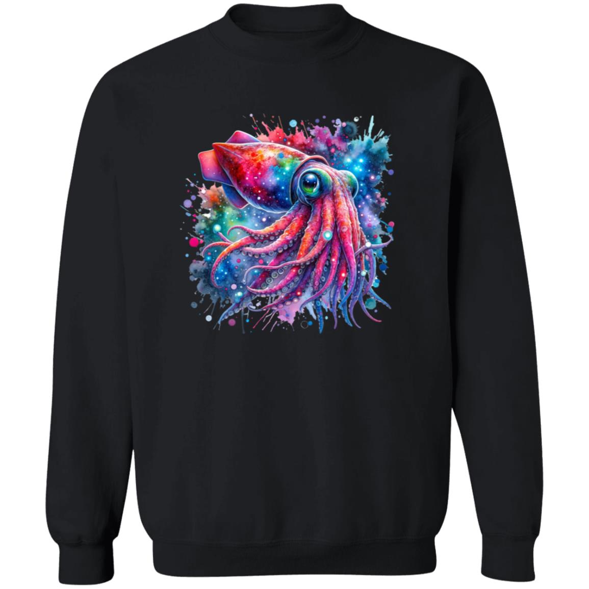 Artistic Vampire Squid Color Splash Unisex Sweatshirt Black Navy Dark Heather-Family-Gift-Planet