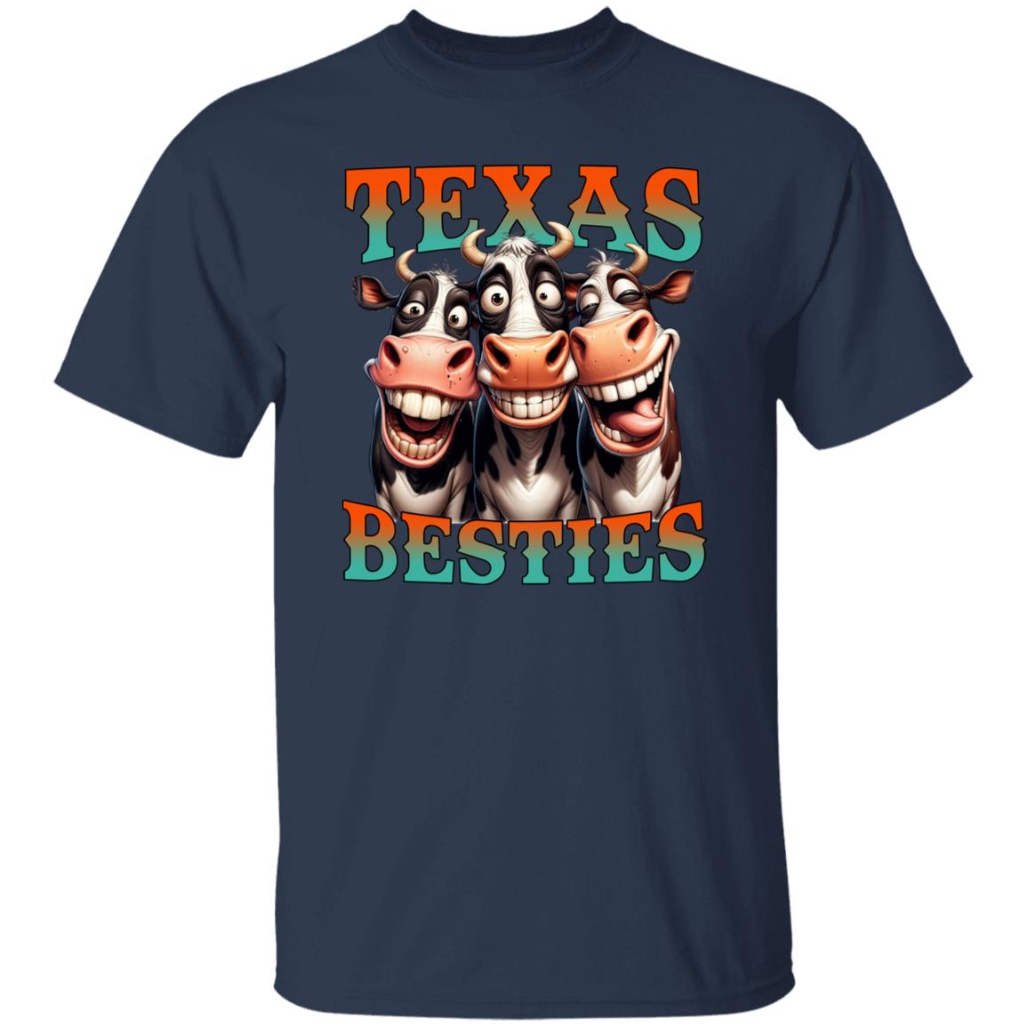 Texas besties T-Shirt Cowgirl funny cows western girl Unisex tee Black Navy Dark Heather-Family-Gift-Planet