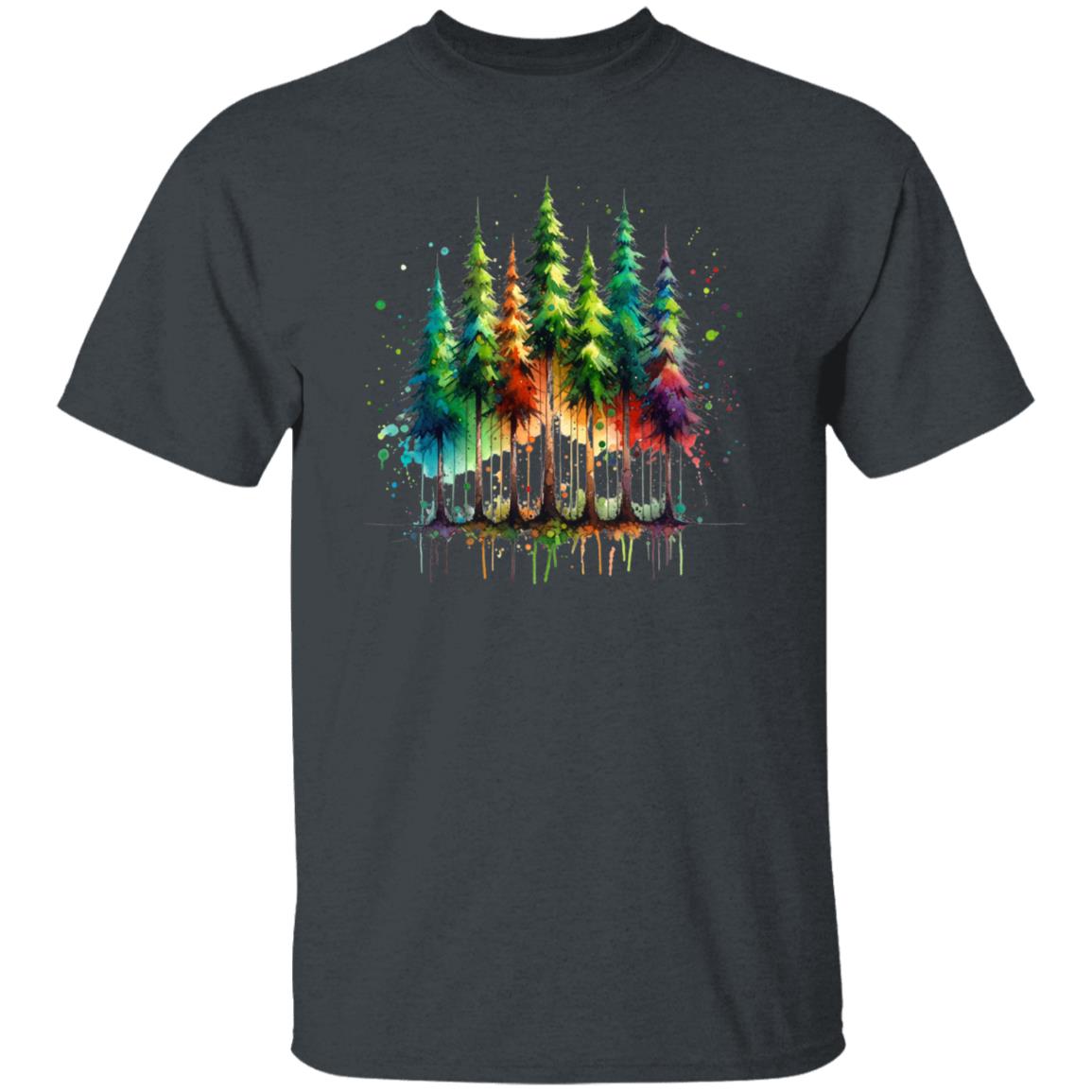 Mysterious Pine tree forest Color Splash Unisex T-shirt Black Navy Dark Heather-Family-Gift-Planet