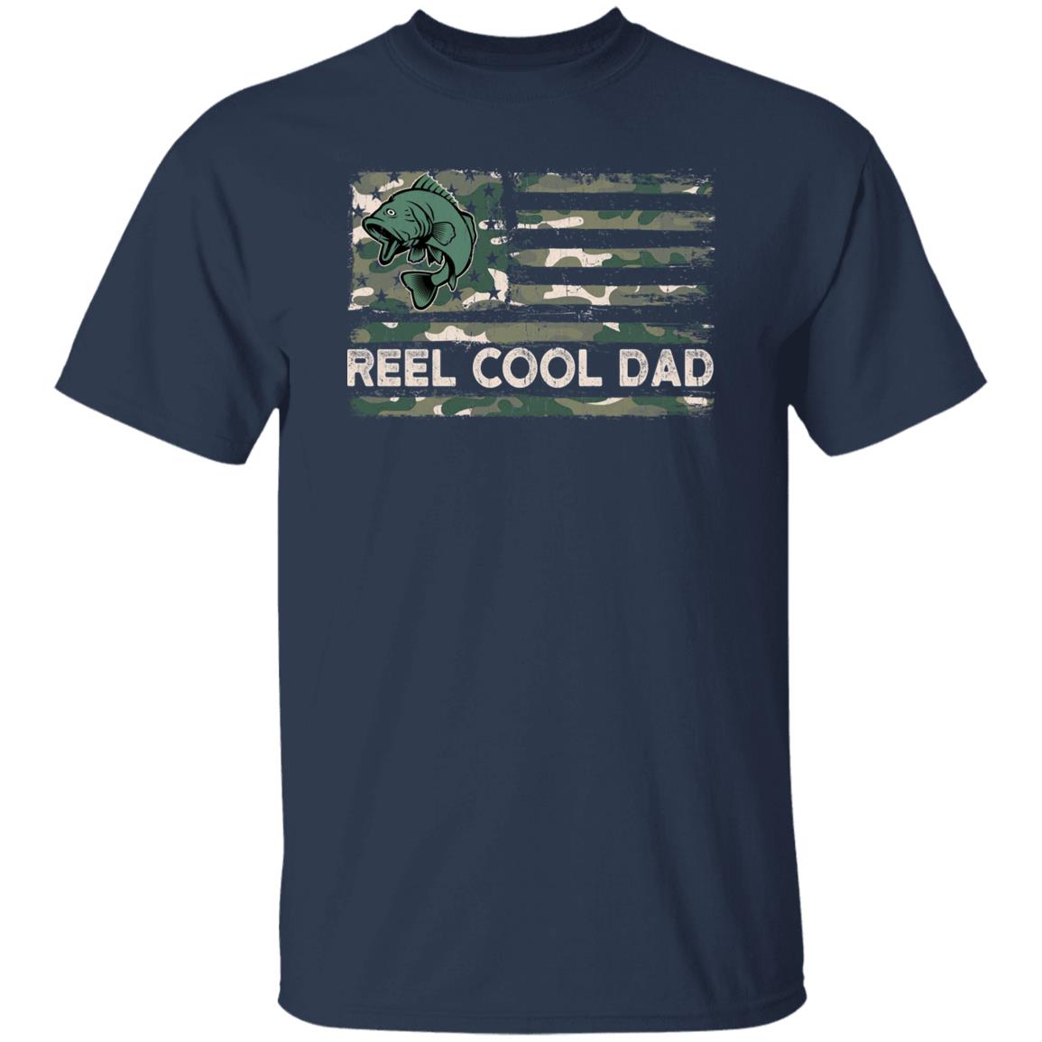 Reel Cool Dad Camouflage American Fishing Flag shirt Black Navy Dark Heather-Navy-Family-Gift-Planet