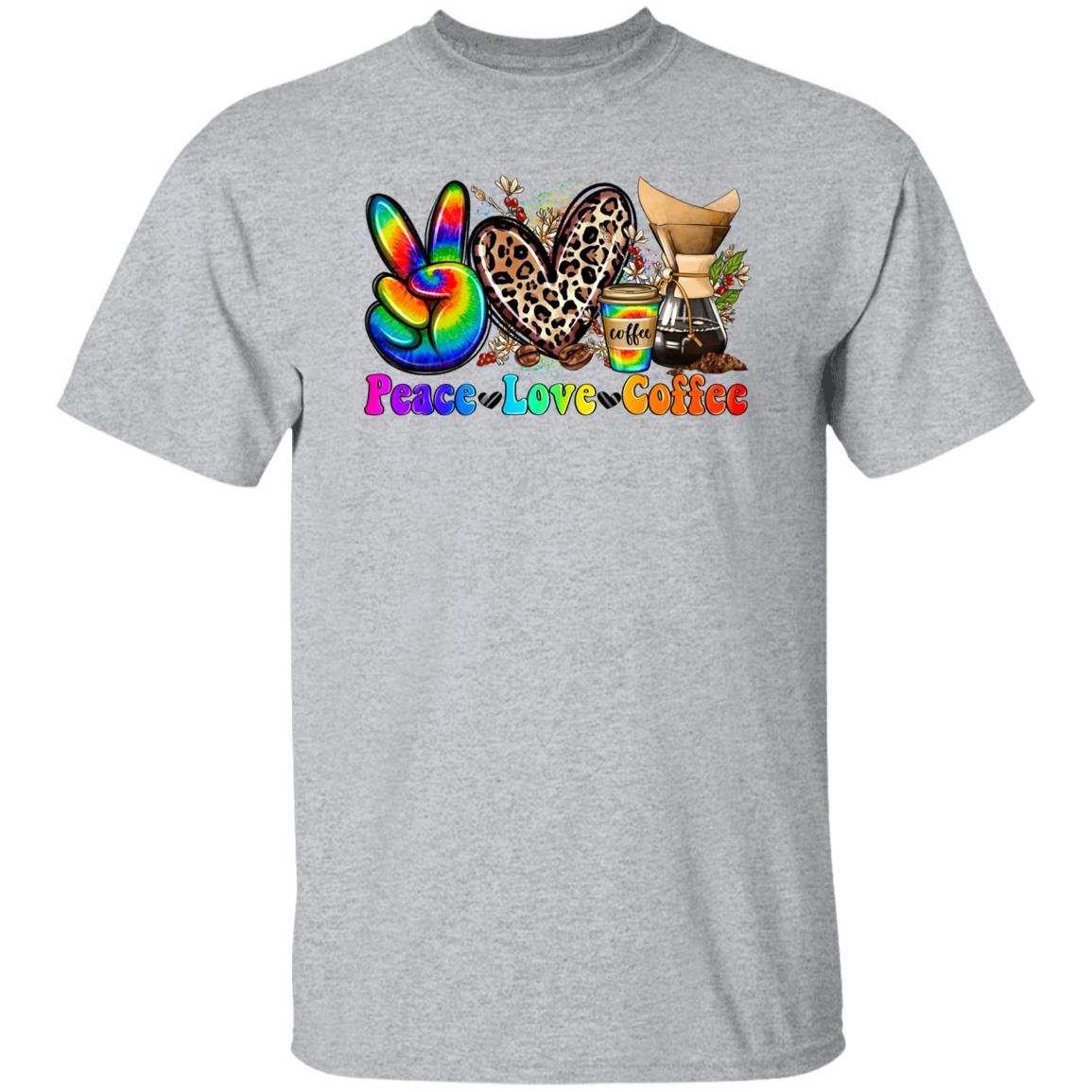 Peace Love Coffee T-shirt gift Coffee lover rainbow colorful leopard heart tee-Family-Gift-Planet