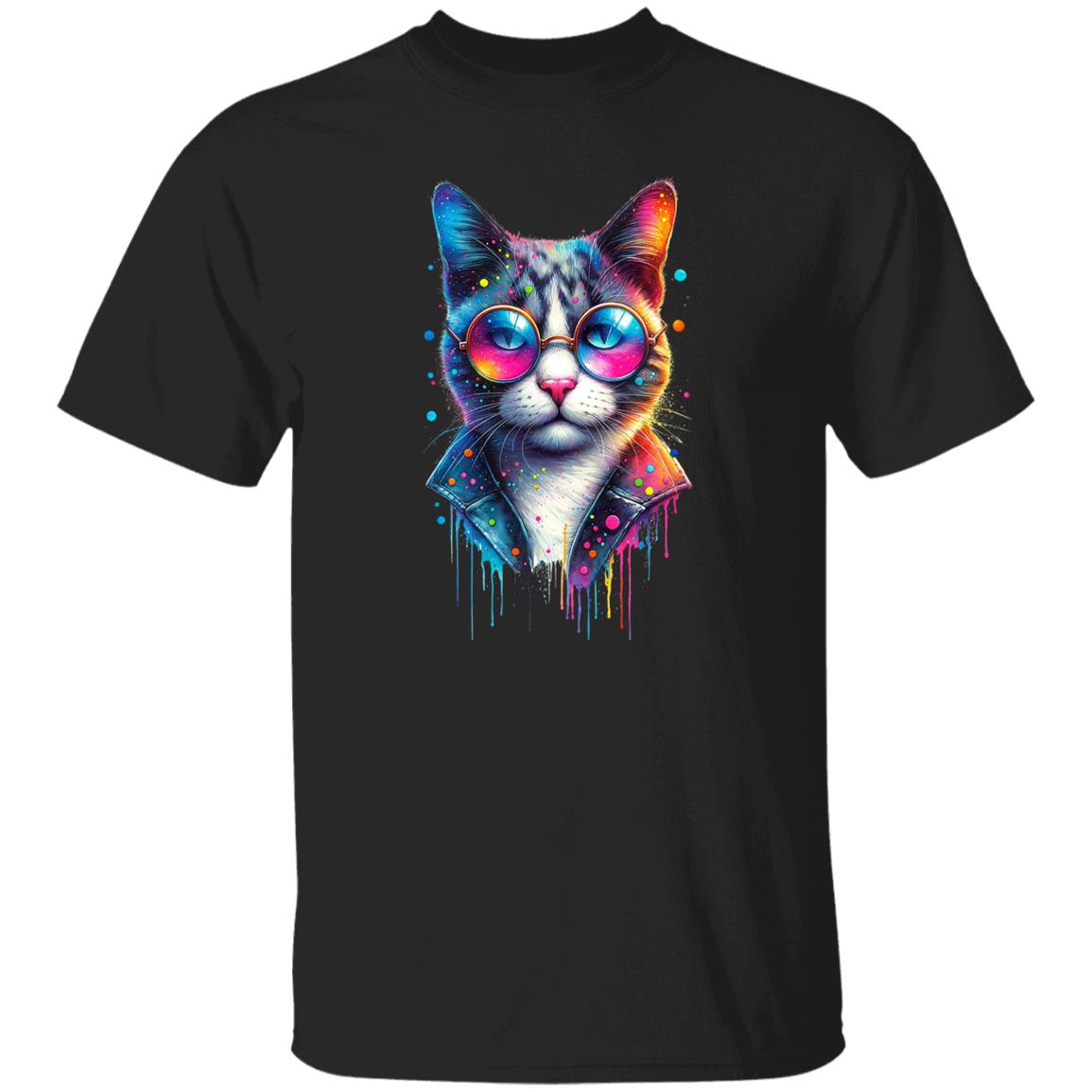 Cool cat with eyeglasses Color Splash Unisex T-shirt Black Navy Dark Heather-Family-Gift-Planet