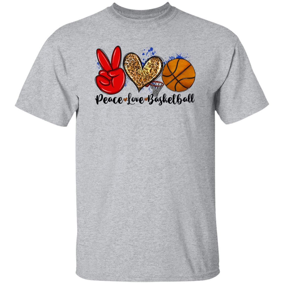 Peace Love Basketball T-shirt gift Basketball mom leopard skin heart tee-Family-Gift-Planet