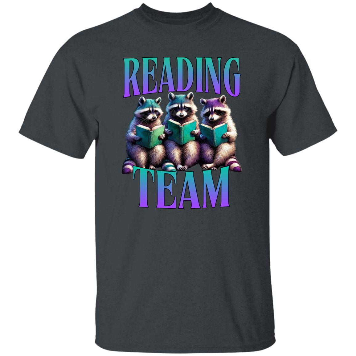 Reading team T-Shirt Reading teacher Racoon Book Librarian gift Unisex tee Black Navy Dark Heather-Family-Gift-Planet