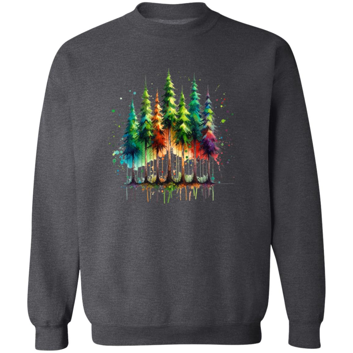 Mysterious Pine tree forest Color Splash Unisex Sweatshirt Black Navy Dark Heather-Family-Gift-Planet