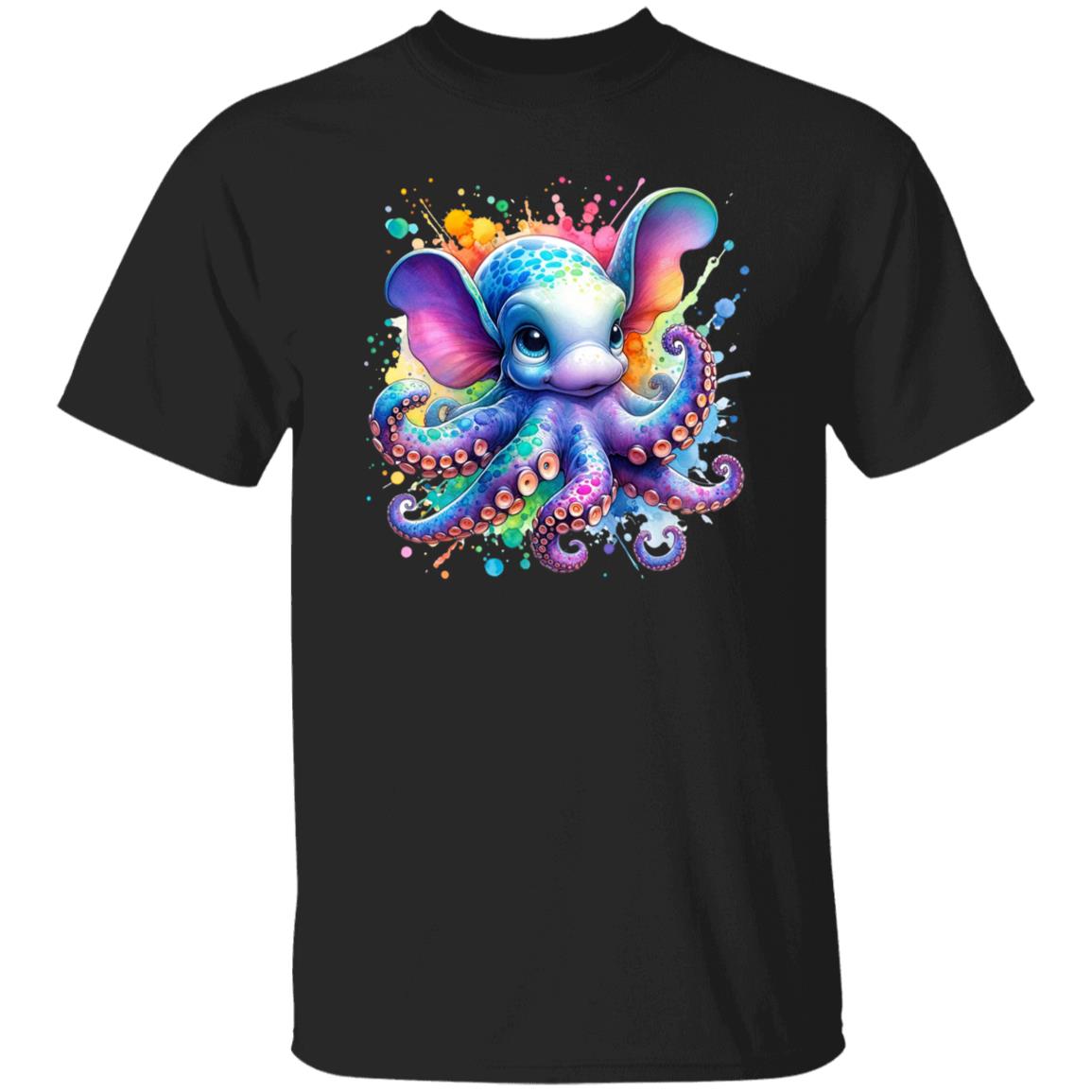 Artistic Dumbo Octopus Color Splash Unisex T-shirt Black Navy Dark Heather-Family-Gift-Planet