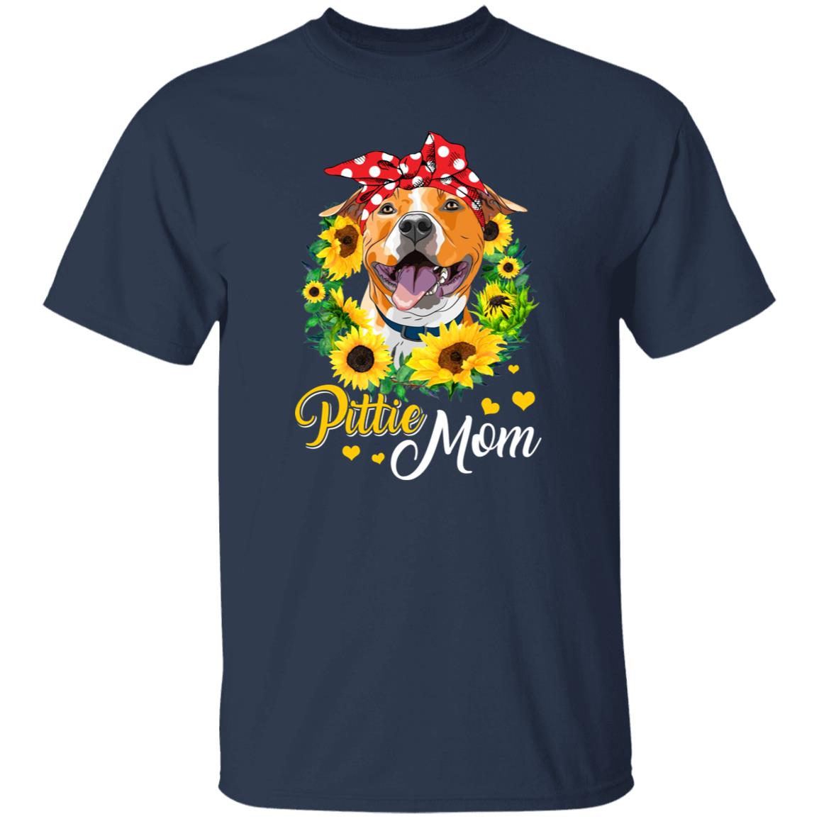 Sunflowers Pittie Mom T-Shirt gift Pitbull Dog mama Unisex tee Black Navy Dark Heather-Family-Gift-Planet