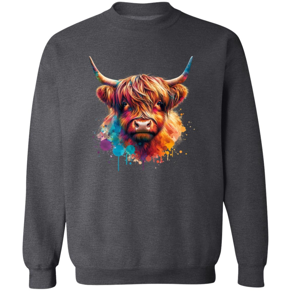 Highland cow Color Splash Unisex Sweatshirt Black Navy Dark Heather-Family-Gift-Planet