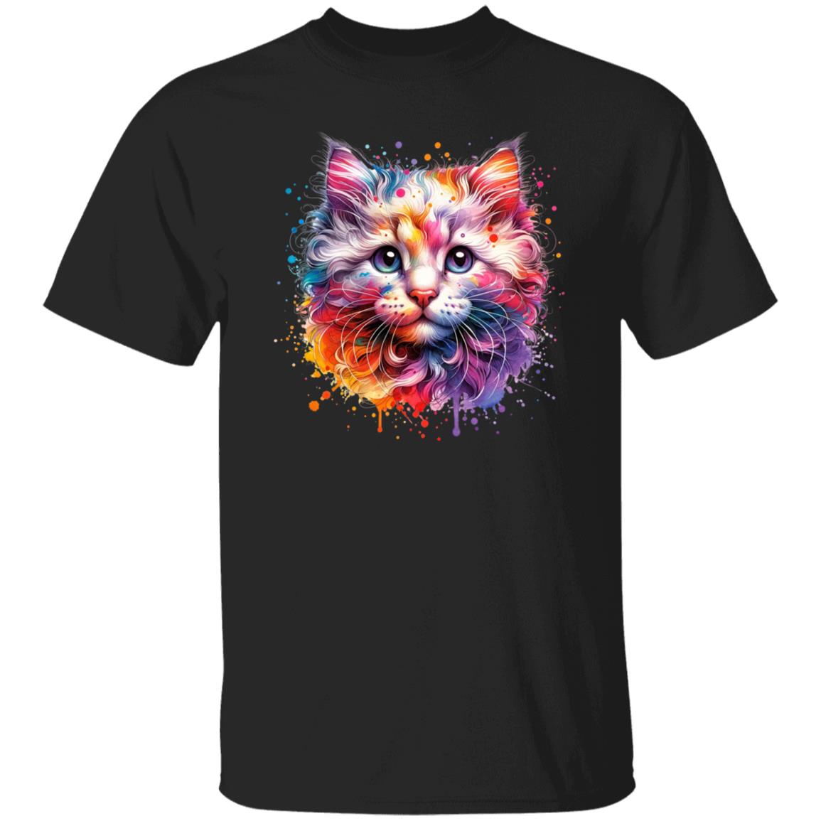 American Curl Cat Color Splash Unisex T-Shirt Black Navy Dark Heather-Family-Gift-Planet