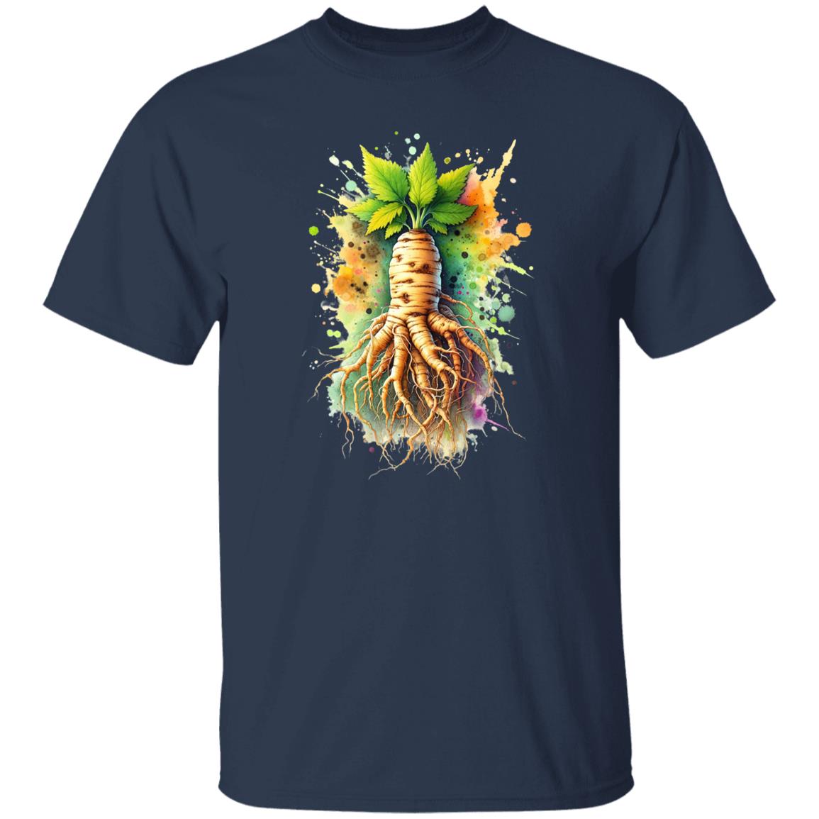 Artistic Ginseng Root Color Splash Unisex T-shirt Black Navy Dark Heather-Family-Gift-Planet