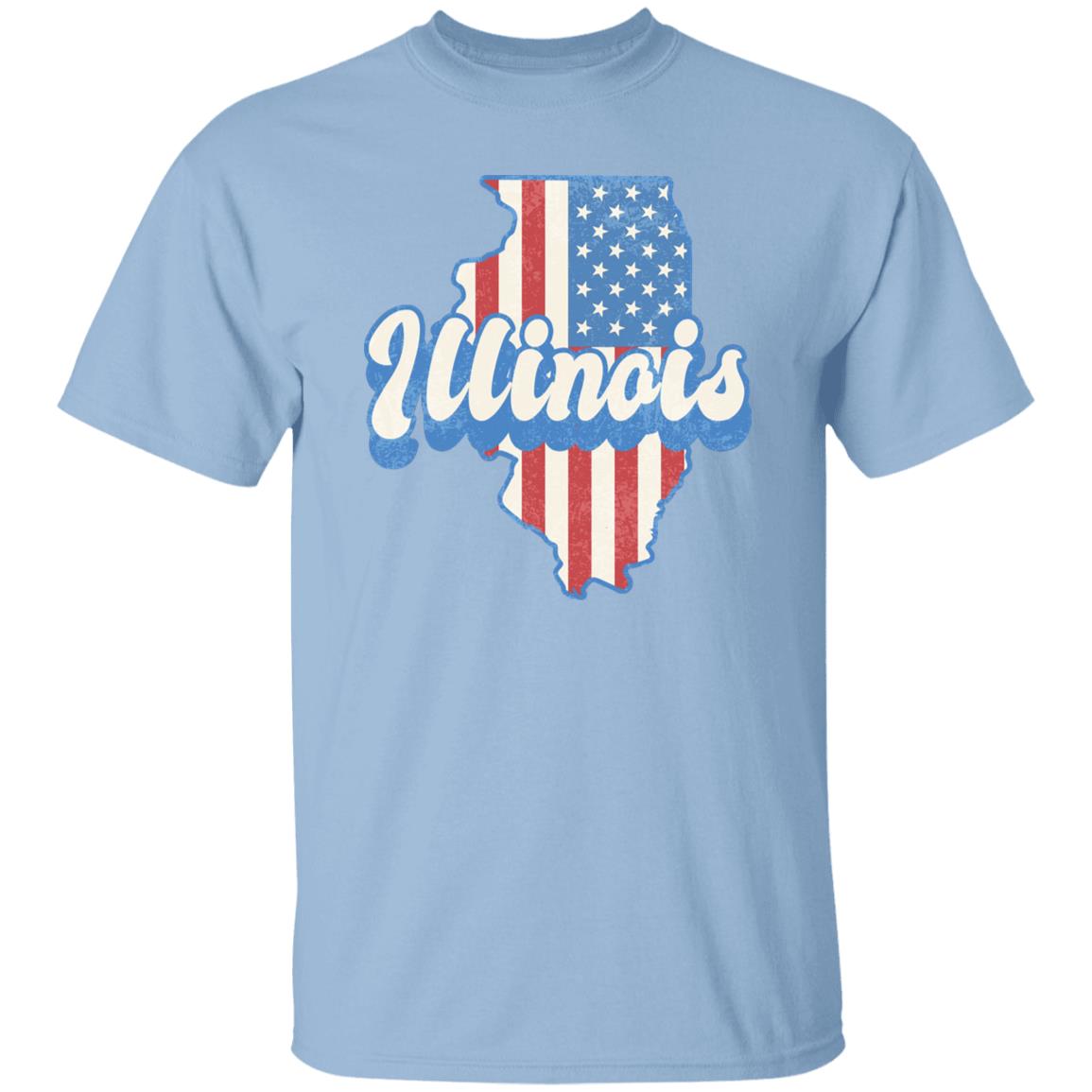 Illinois US flag Unisex T-Shirt American patriotic IL state tee White Ash Blue-Light Blue-Family-Gift-Planet