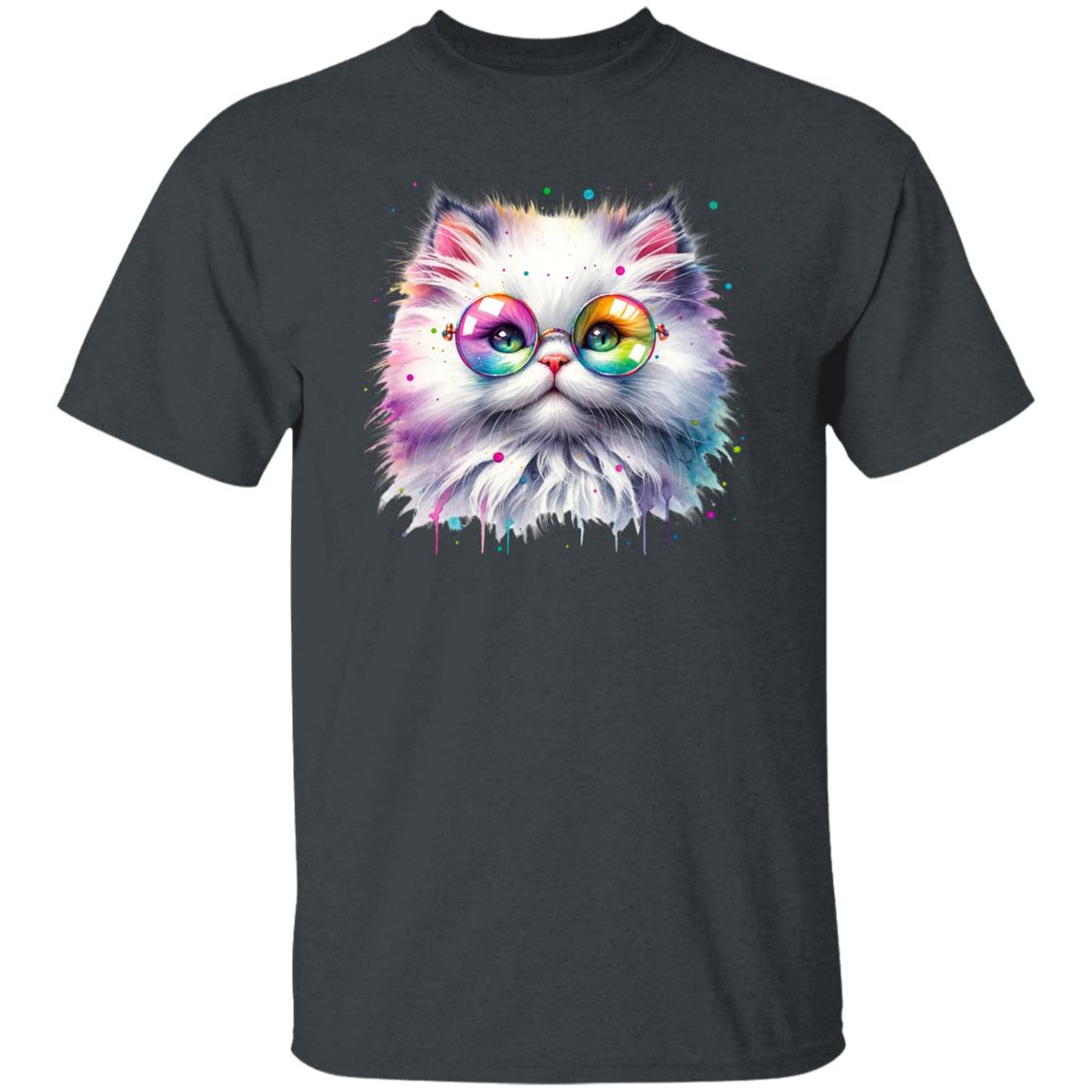 Fluffy kitten with glasses Color Splash Unisex T-shirt Black Navy Dark Heather-Family-Gift-Planet