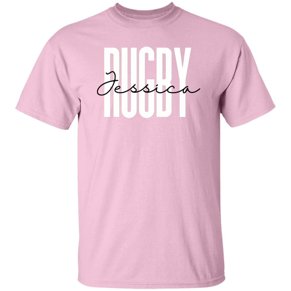 Personalized Rugby T-shirt gift Custom name Rugby player Rugby coach Unisex Tee Sand Pink Light Blue-Family-Gift-Planet