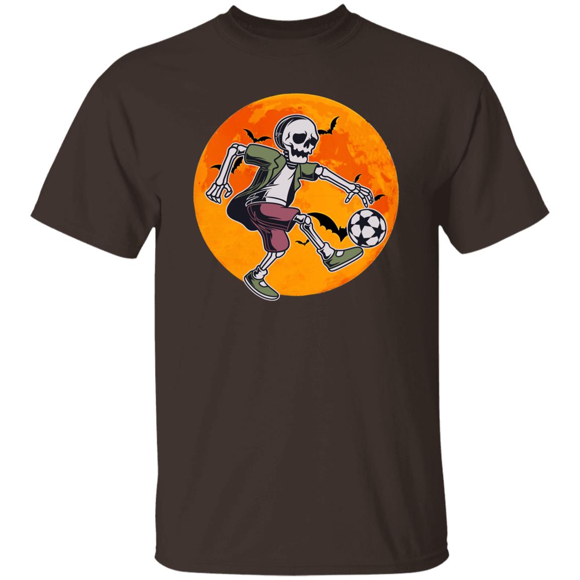 Football skeleton Halloween Unisex T-Shirt Soccer lover Soccer player Spooky tee Black Dark Chocolate-Family-Gift-Planet