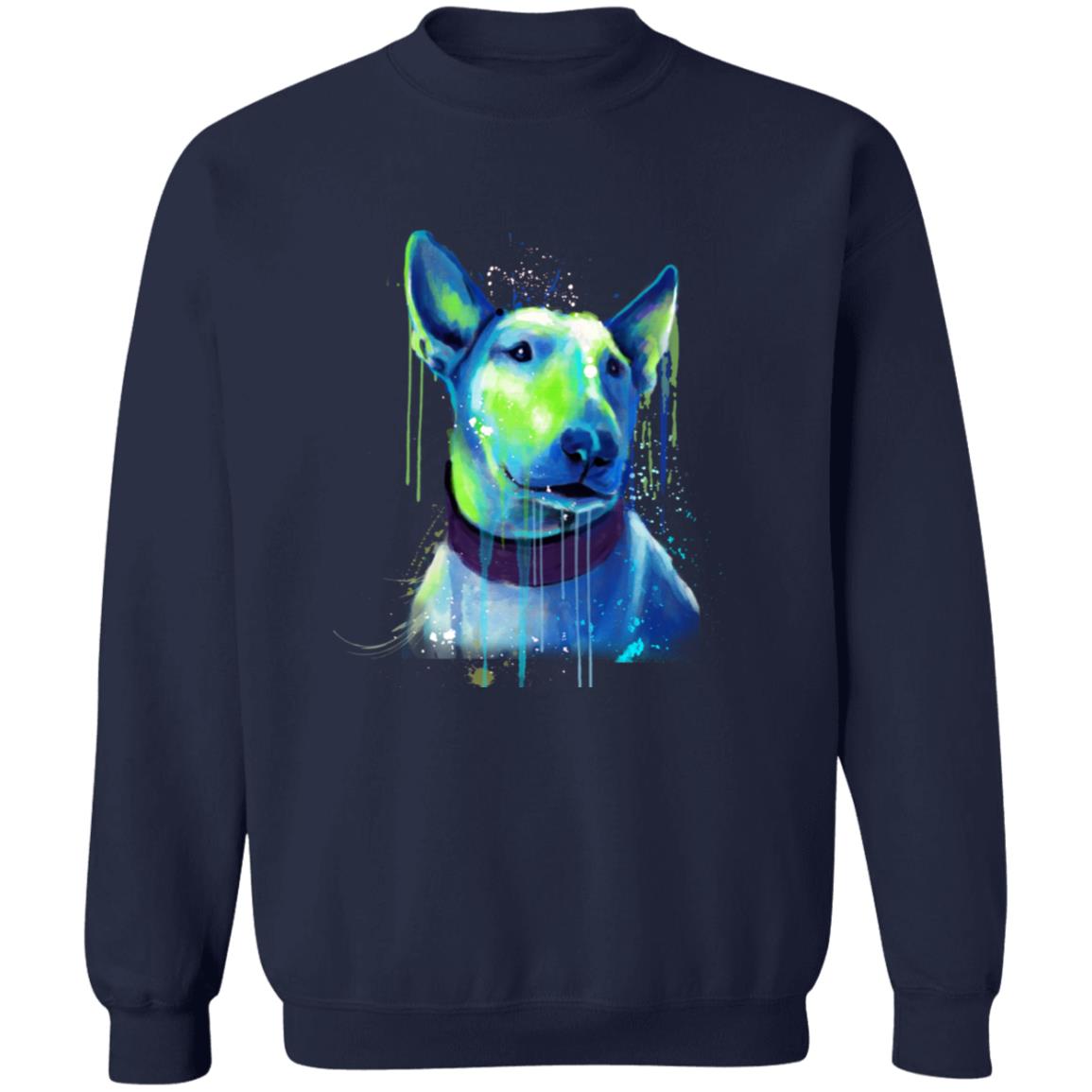 Neon green and blue Splash Art Bull Terriers dog Unisex Crewneck Sweatshirt-Family-Gift-Planet
