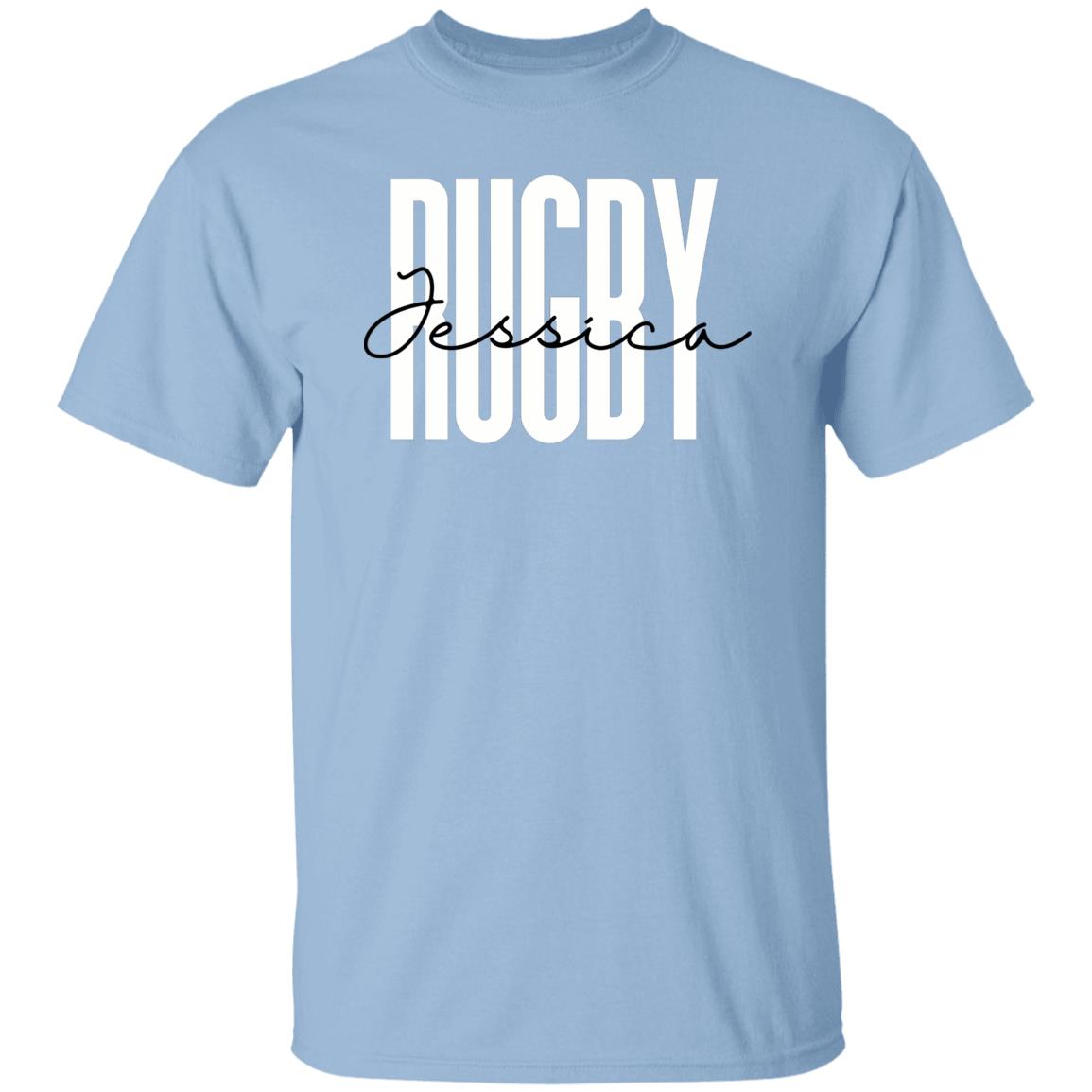 Personalized Rugby T-shirt gift Custom name Rugby player Rugby coach Unisex Tee Sand Pink Light Blue-Family-Gift-Planet