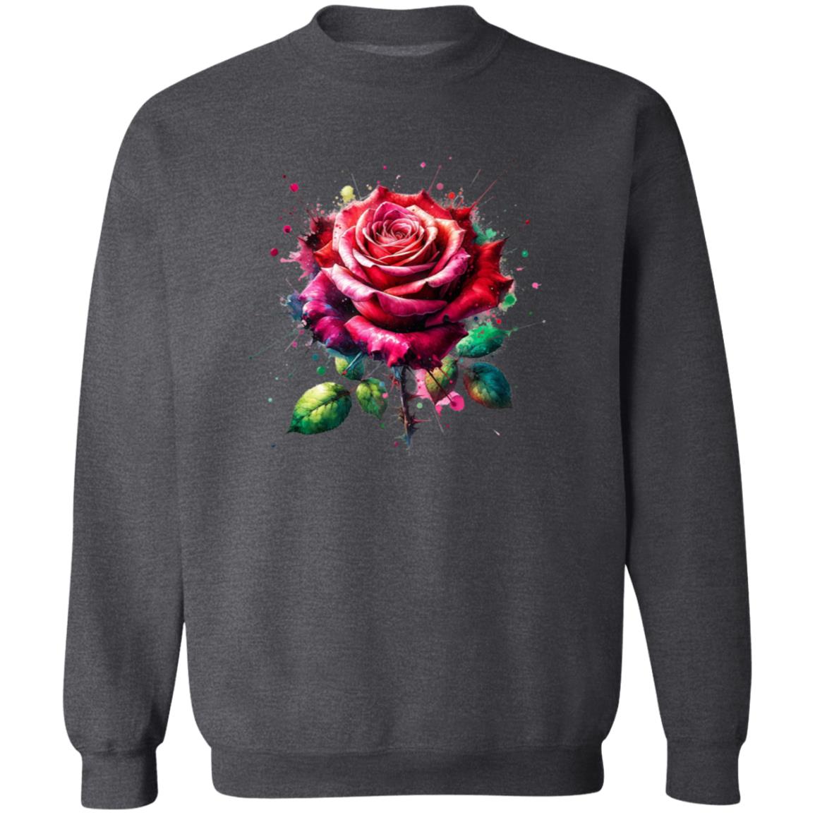 Artistic Rose Flower Color Splash Unisex Sweatshirt Black Navy Dark Heather-Family-Gift-Planet