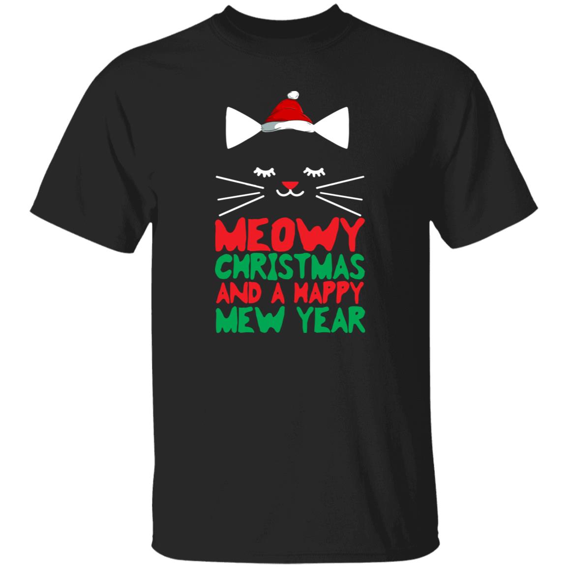 Meowy Christmas and a Happy mew year T-Shirt gift Holiday Cat lover Unisex Tee Black Navy Dark Heather-Family-Gift-Planet