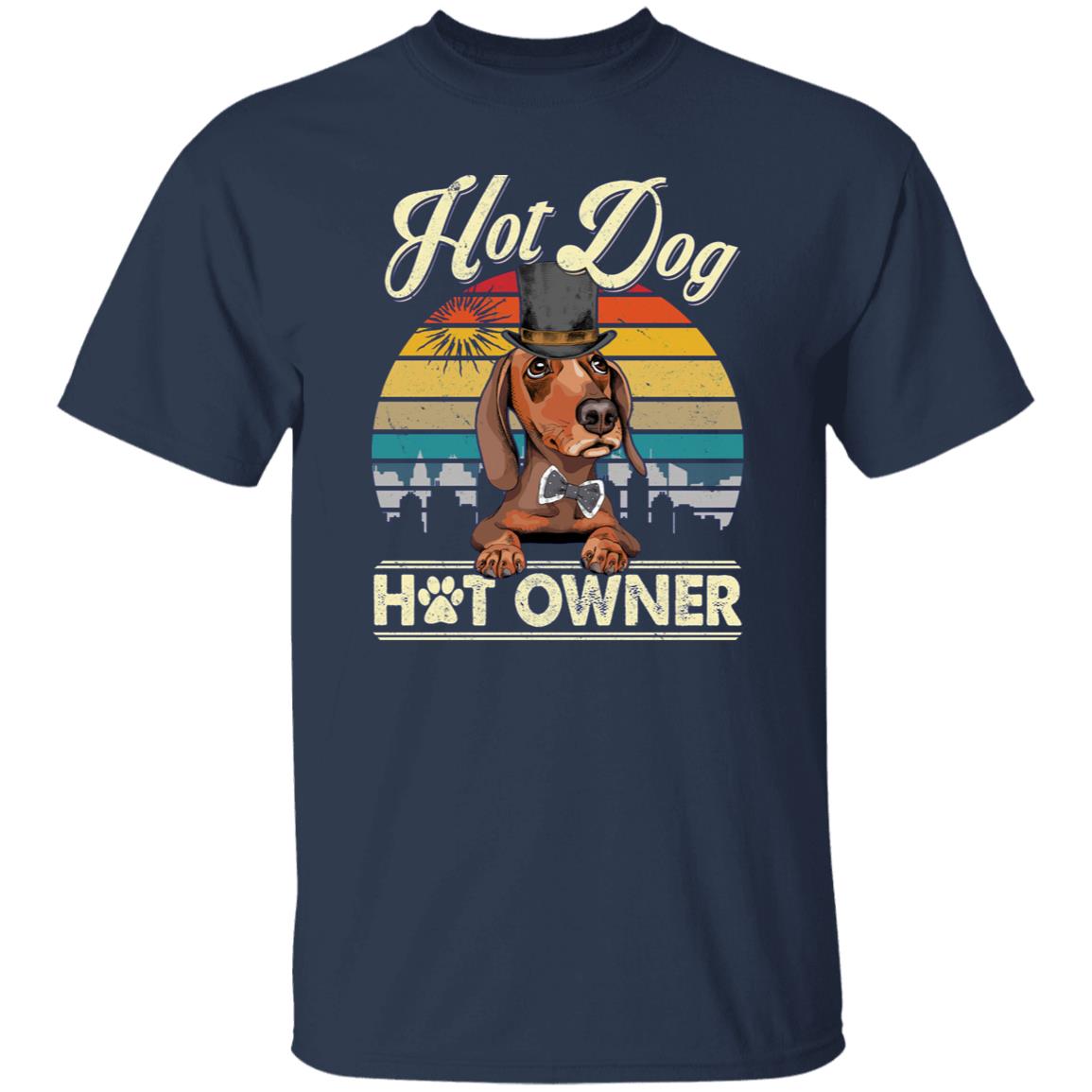 Hot dog hot owner T-Shirt gift Dachshund Dog owner Unisex tee Black Navy Dark Heather-Navy-Family-Gift-Planet