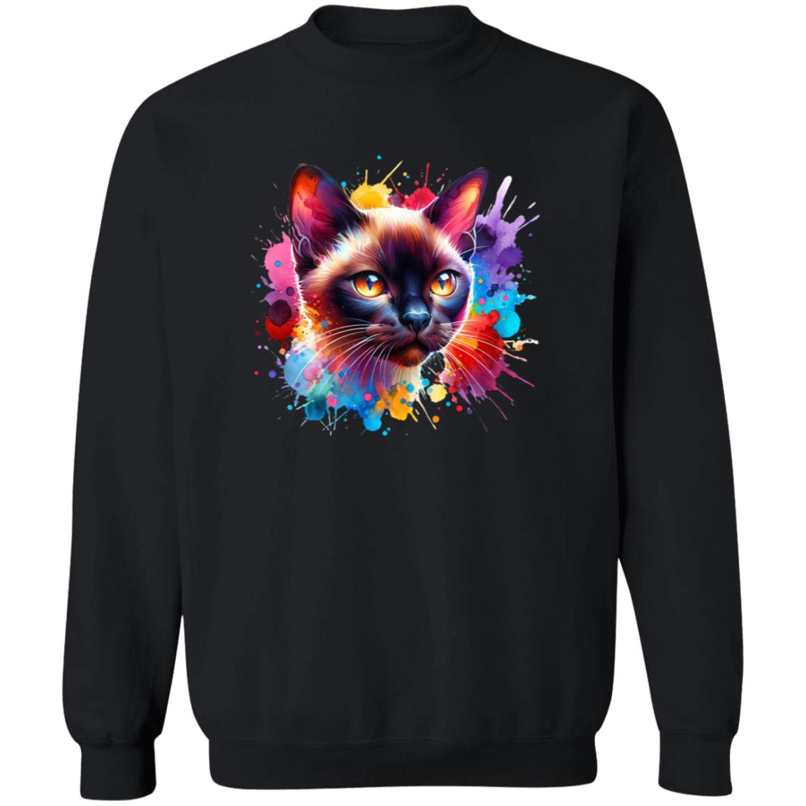 Burmese Cat Color Splash Unisex Sweatshirt Black Navy Dark Heather-Family-Gift-Planet