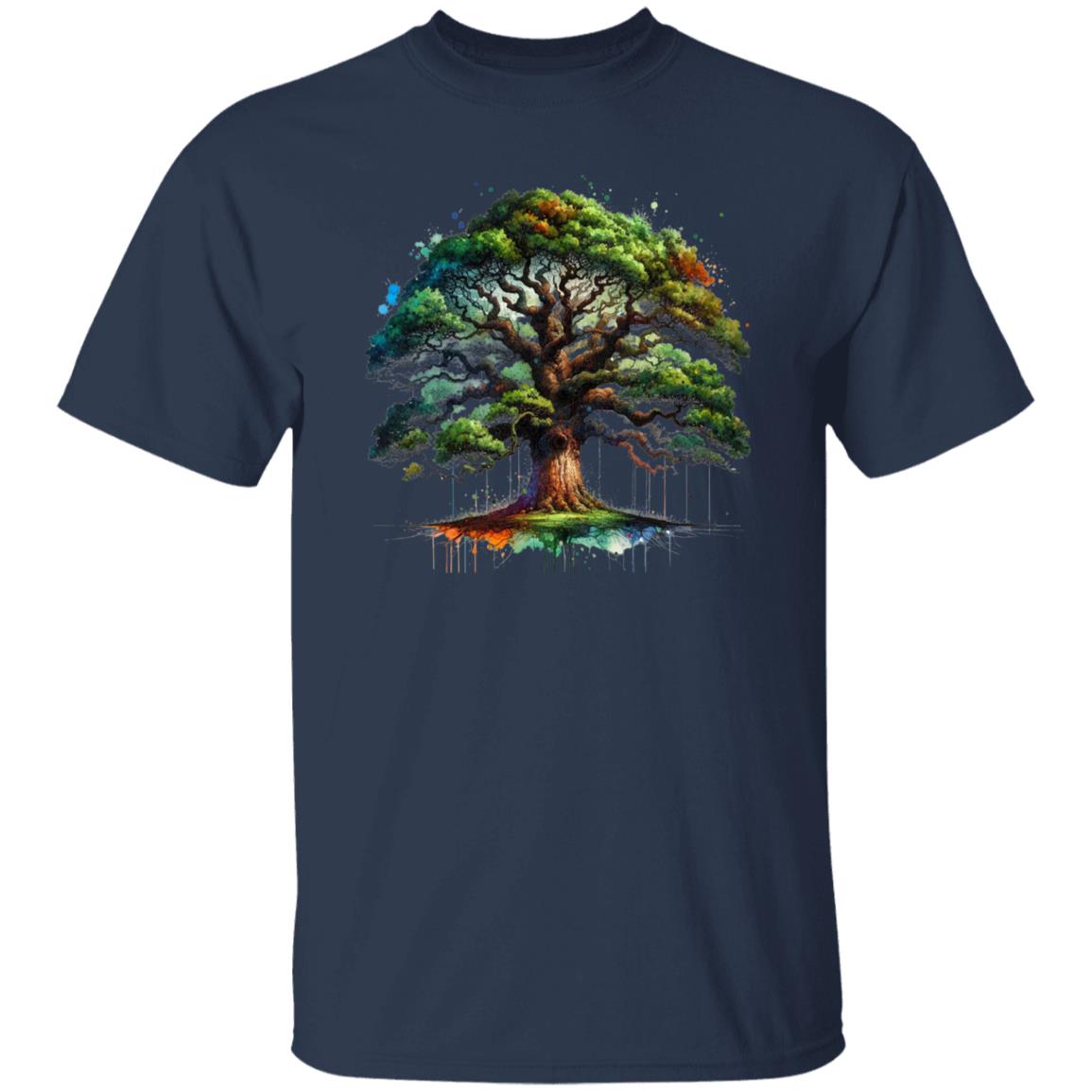 Artistic Oak Tree Color Splash Unisex T-shirt Black Navy Dark Heather-Family-Gift-Planet