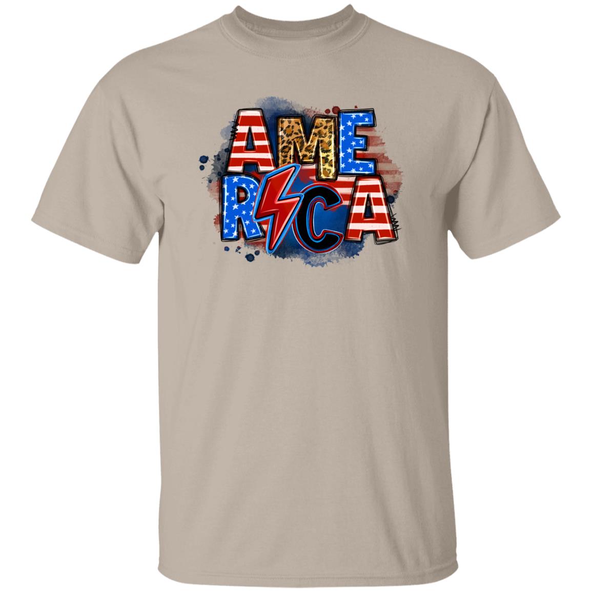 America lightning bolt T-Shirt US flag America July 4th Unisex tee White Sand Grey-Family-Gift-Planet