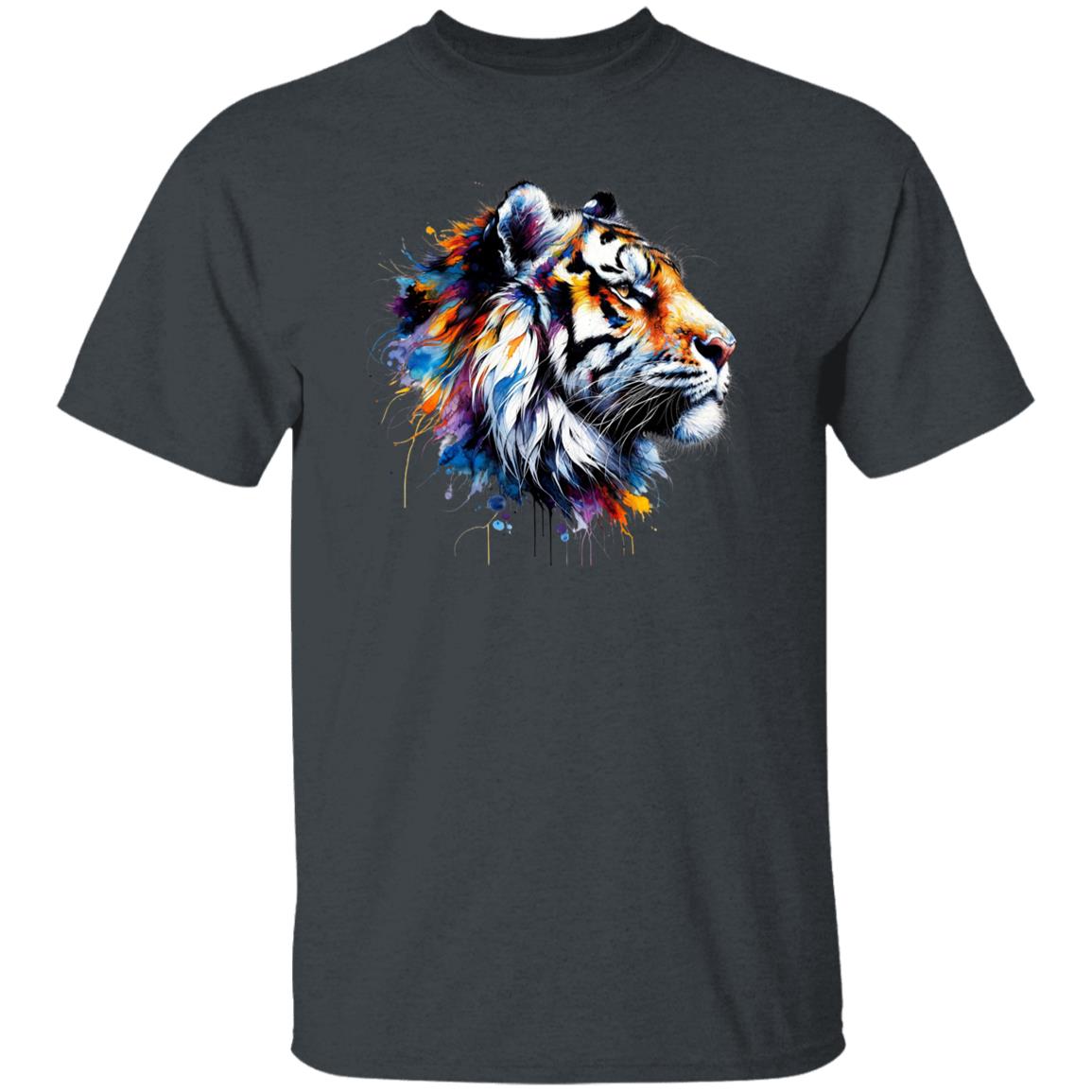 Handdrawn Trendy Tiger Color Splash Unisex T-shirt Black Navy Dark Heather-Family-Gift-Planet