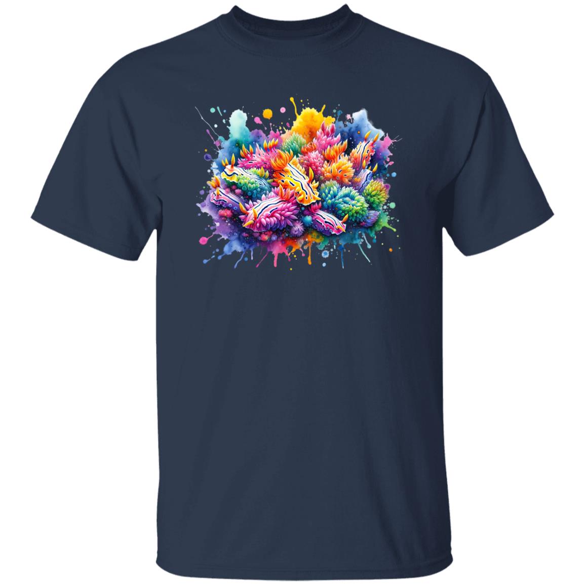 Nudibranchs Color Splash Unisex T-shirt Marine Mollusks Black Navy Dark Heather-Family-Gift-Planet